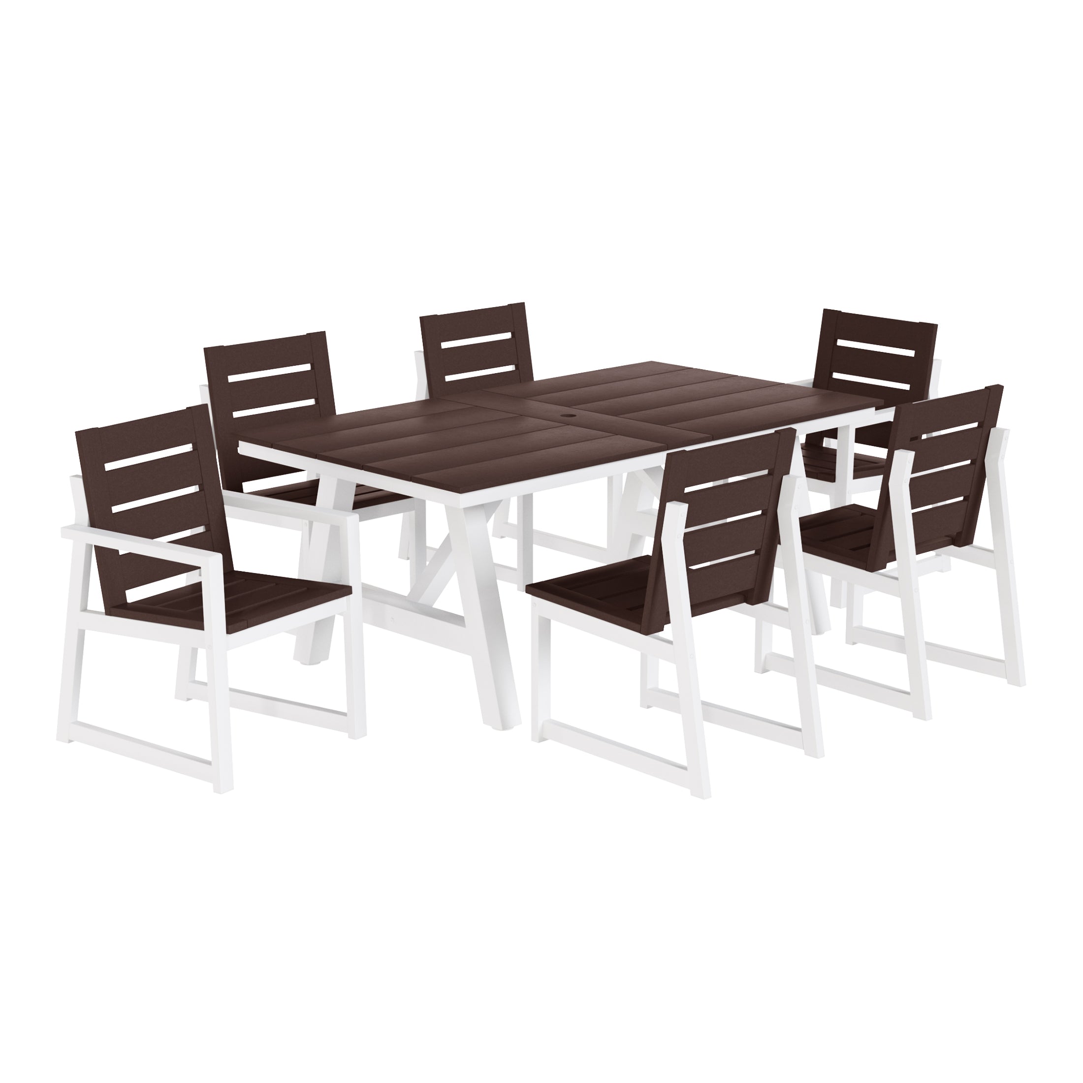 Stinson 7-Piece HDPE Outdoor Furniture Patio Dining Table With Umbrella Hole and Chairs Set For 6
