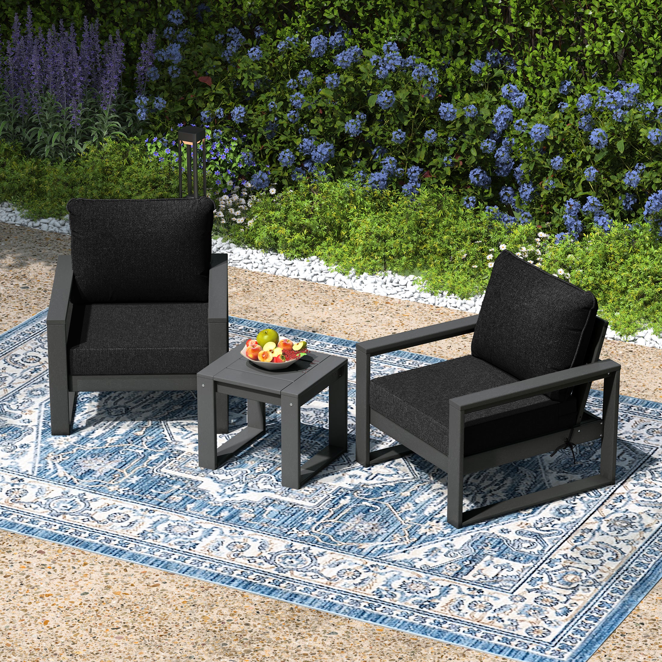 Rockaway Outdoor Modern 3-Piece HDPE Patio Sofa Set with Side Table