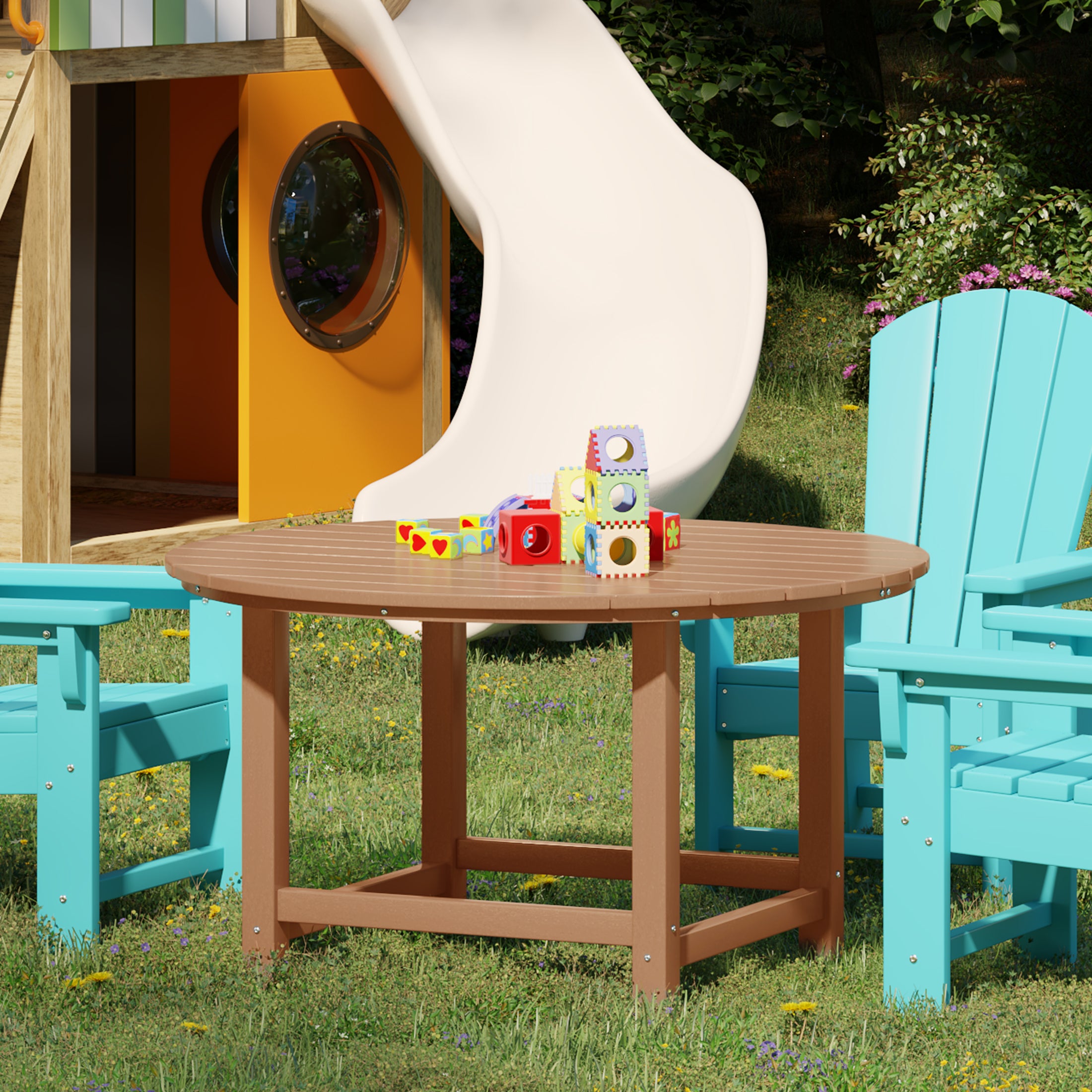 Paradise Kids Outdoor Patio Furniture HDPE 38" Wide Round Dining Table