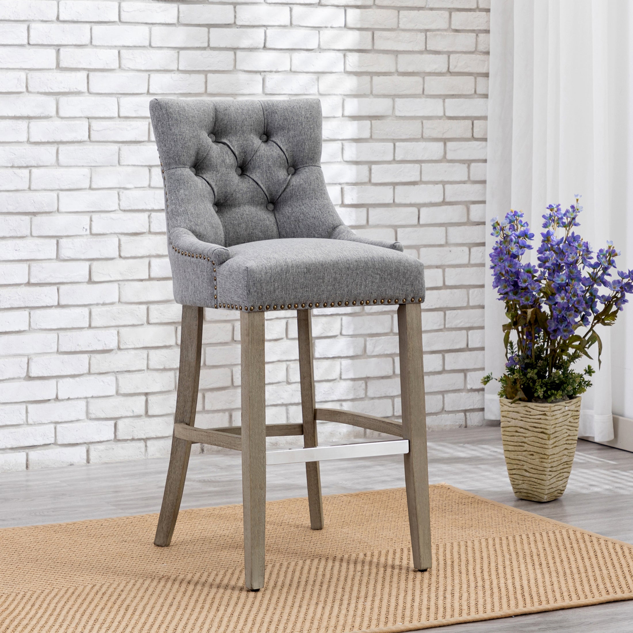 Bellmount 29" Upholstered Wood Bar Stool with Tufted Back