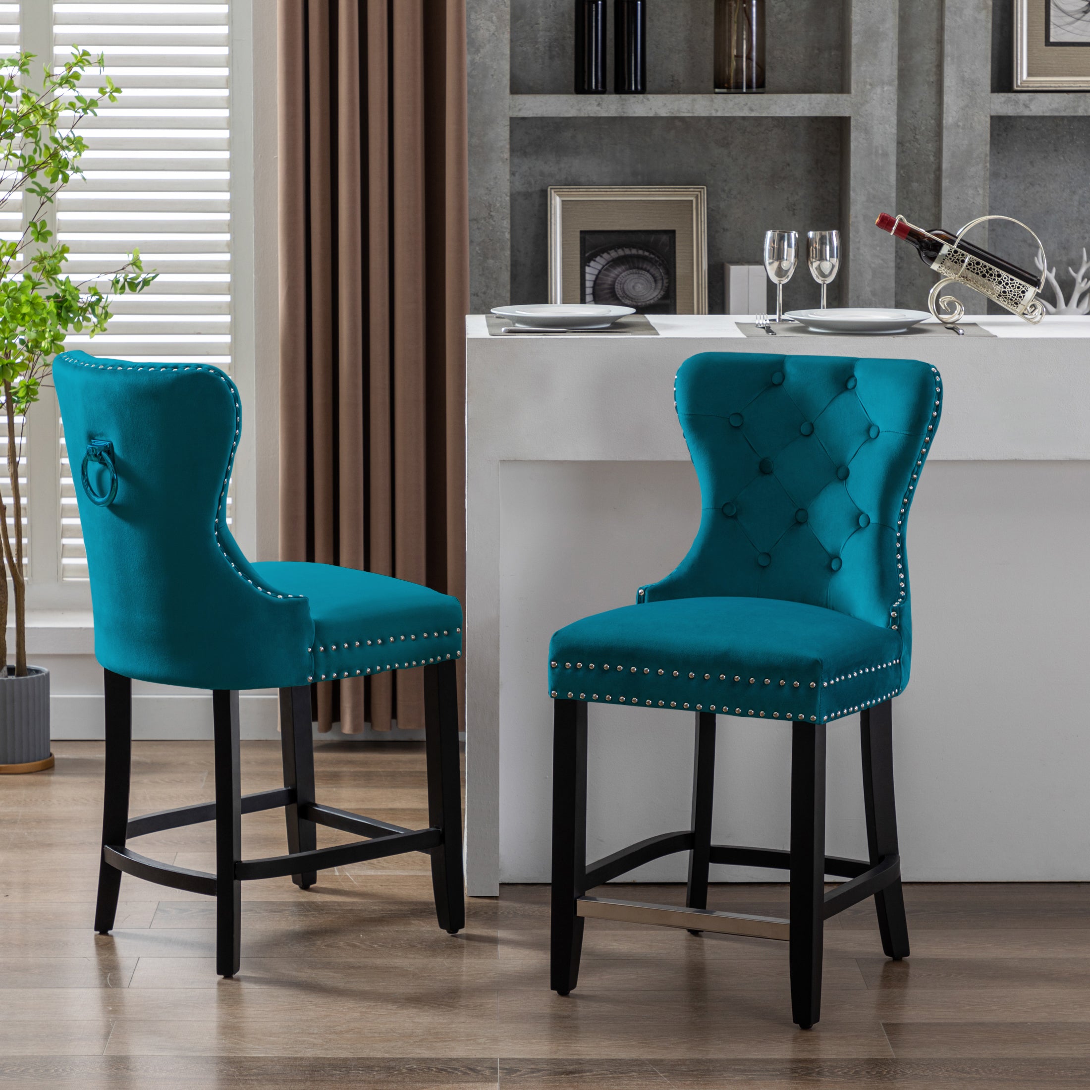 Hank 24" Tufted Velvet Counter Stool (Set of 2), Black