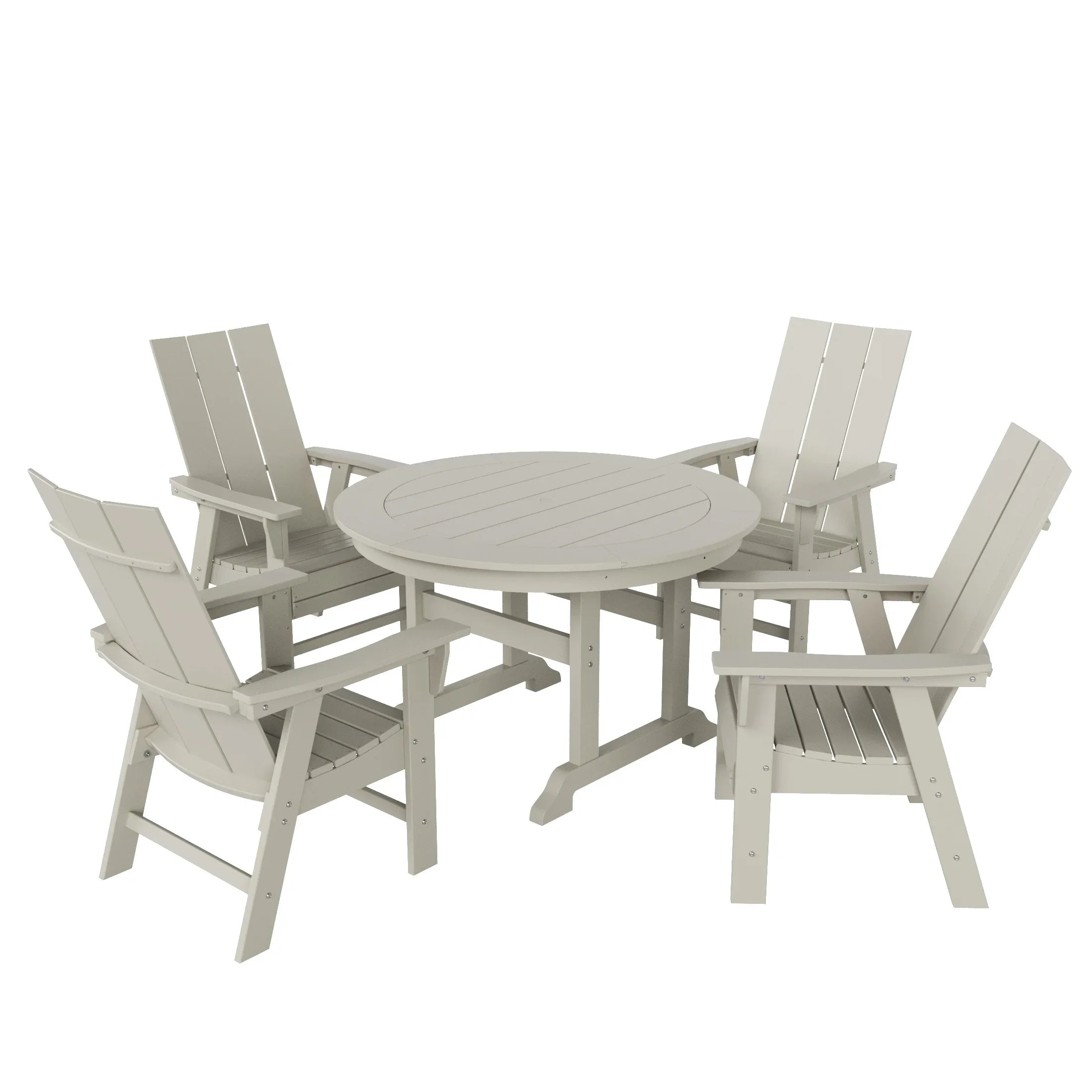 Palms 5 Piece Outdoor Patio Dining Round Table and Modern Armchair Set