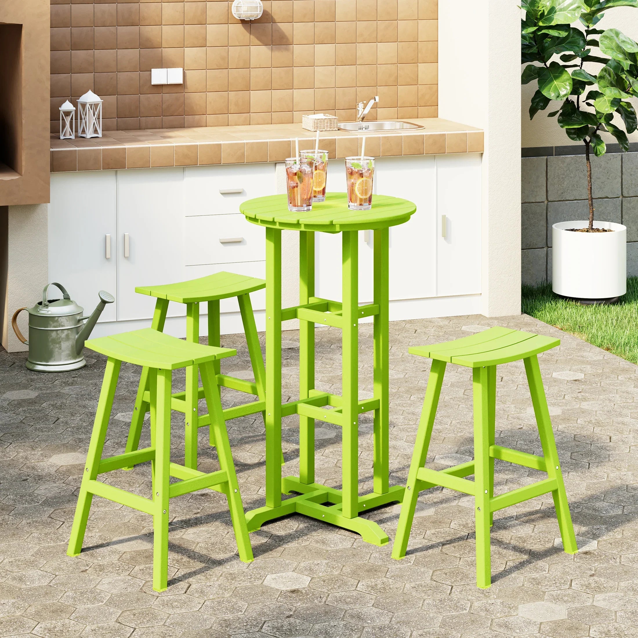 Paradise Outdoor Patio Bar Height Table and Bar Stool 4-Piece Dining Set