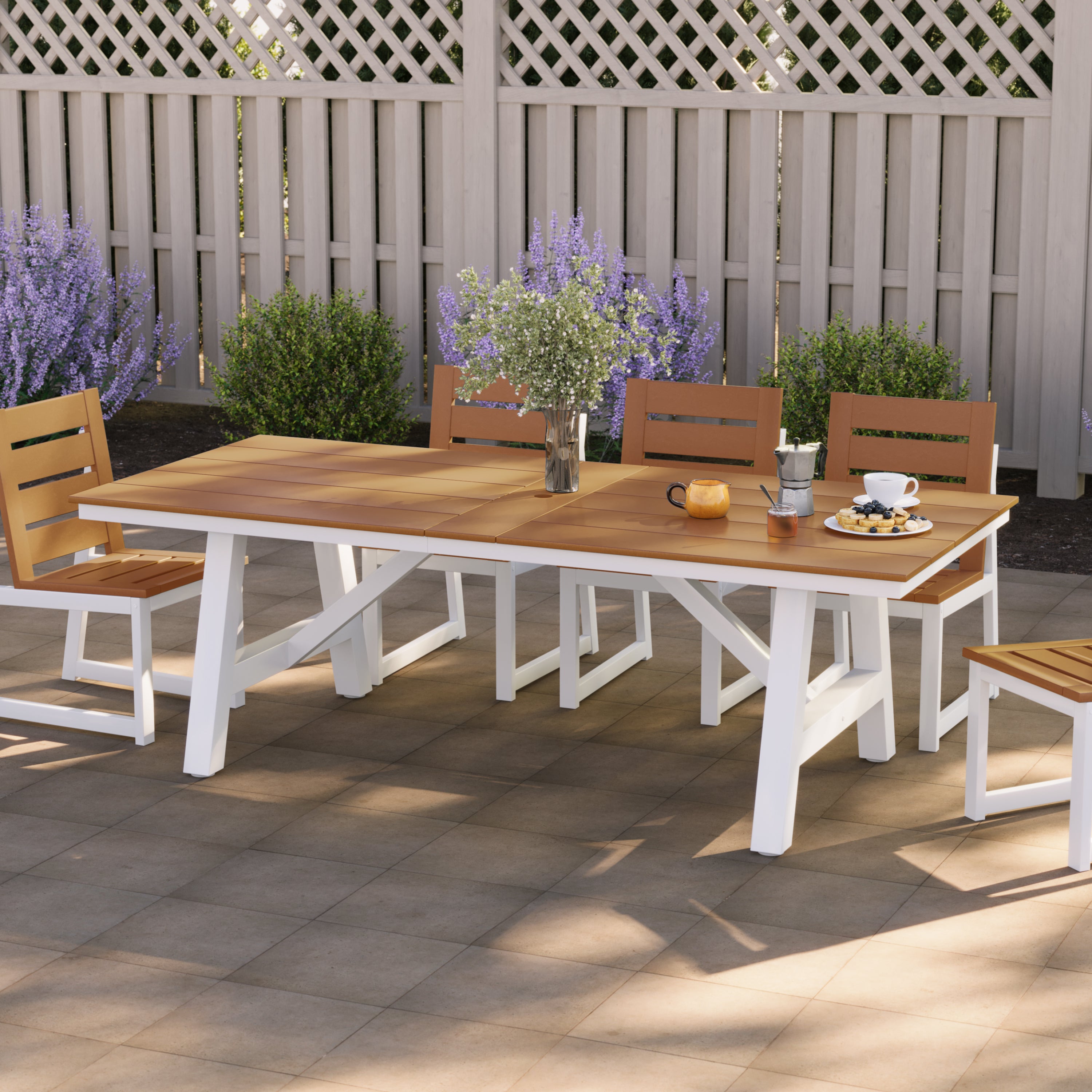 Stinson 90" HDPE Rectangle Outdoor Patio Dining Table With Umbrella Hole and Metal Frame