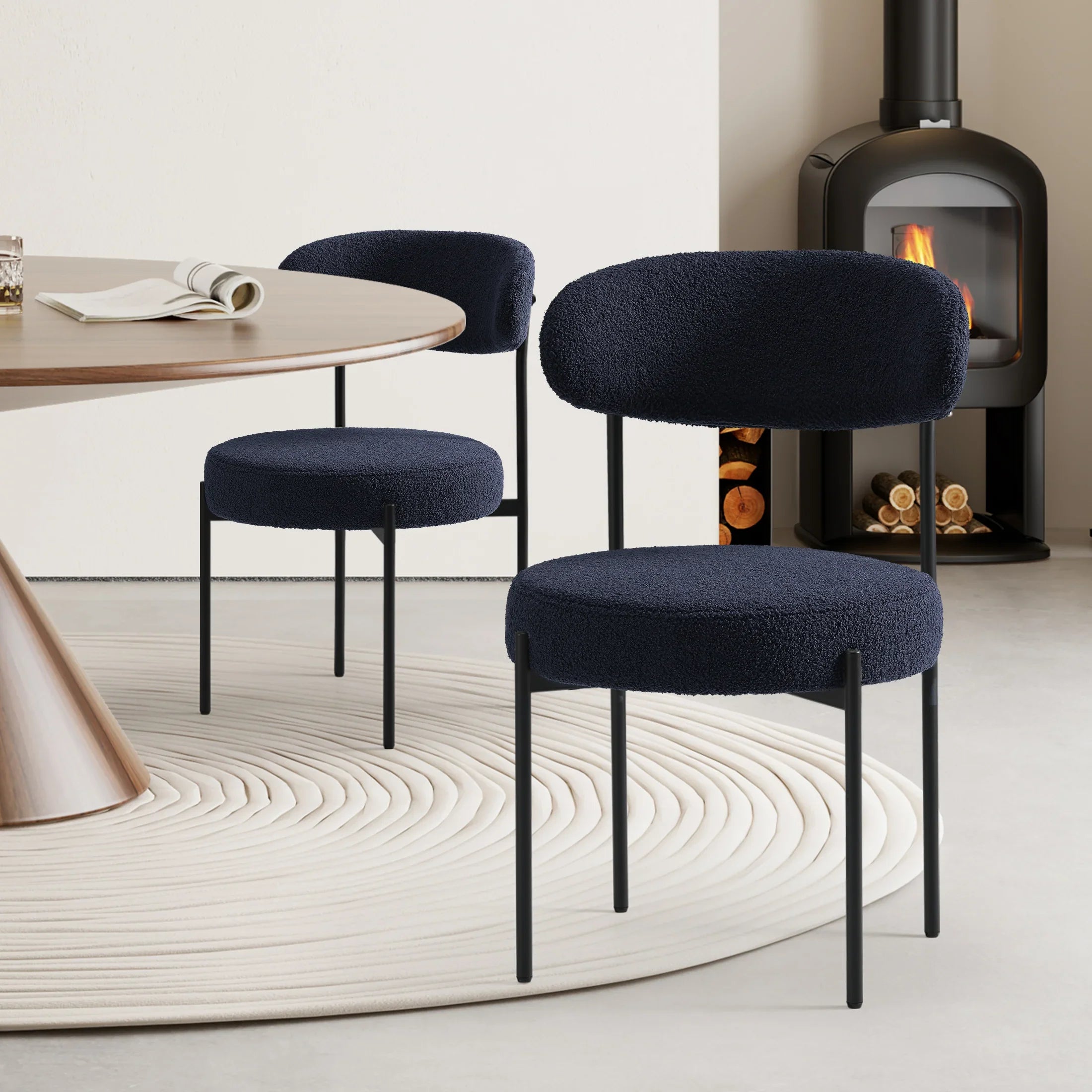Celine Mid-Century Modern Upholstered Sherpa Round Dining Chairs (Set of 2)