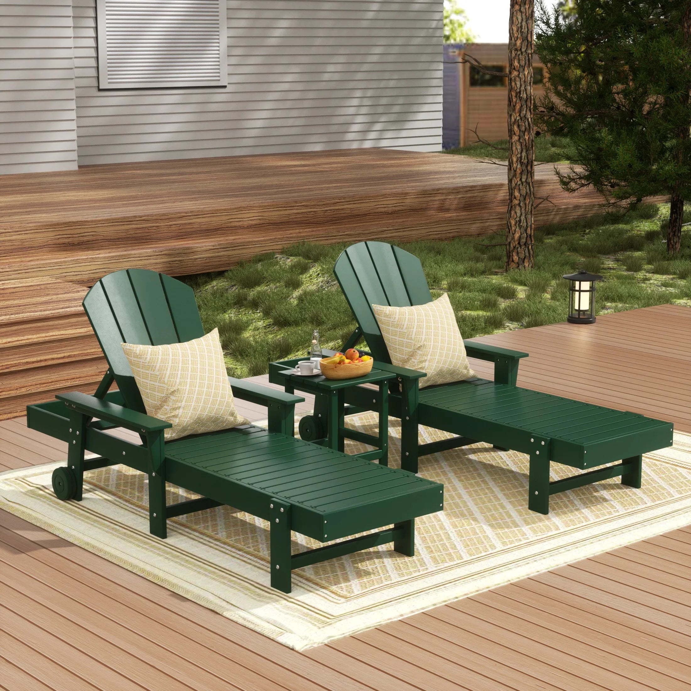 Paradise 3 Piece Adirondack Reclining Chaise Lounge With Arms & Wheels