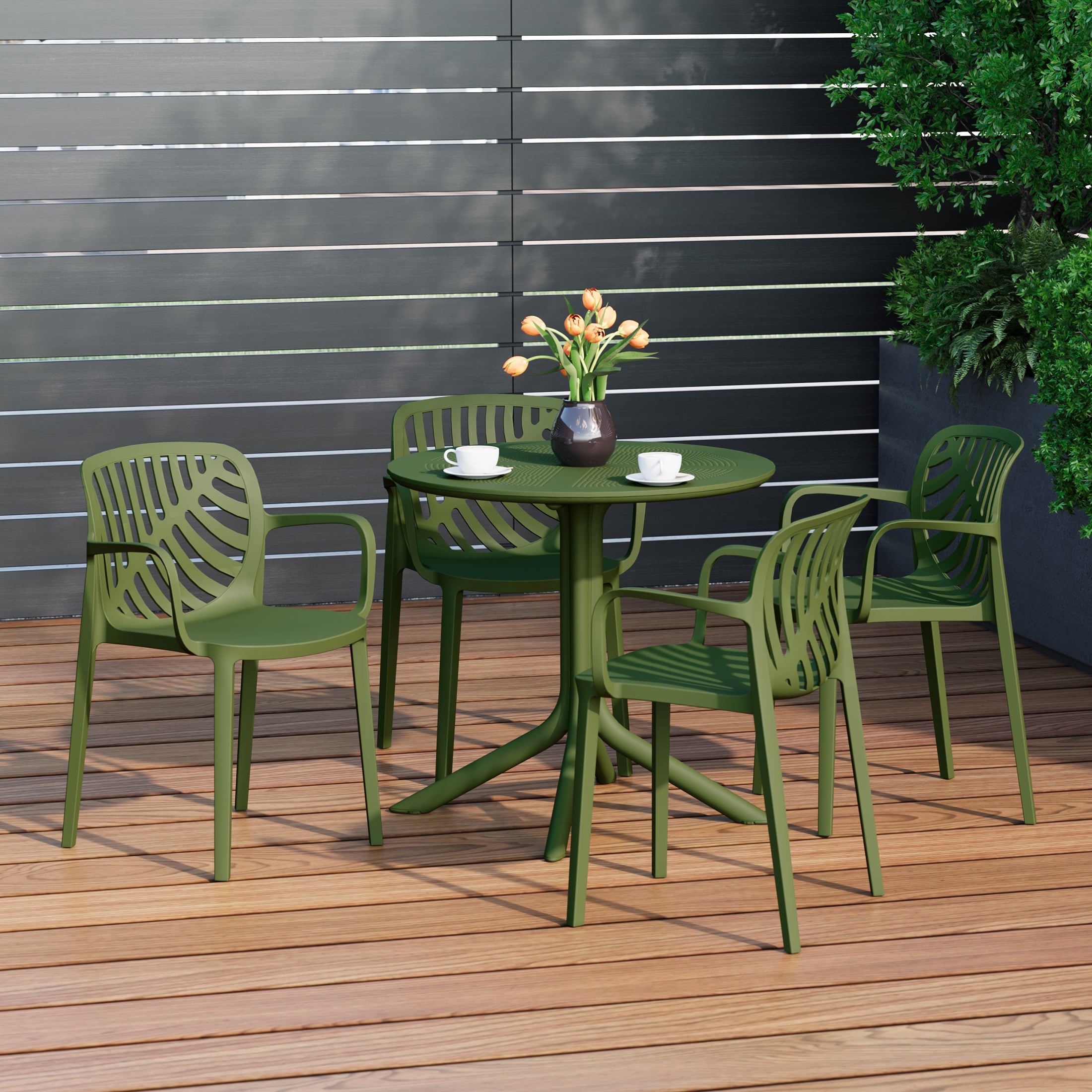 Sunshine 5-Piece Outdoor Resin Round Patio Dining Table Set with Modern Stackable Patio Dining Chairs