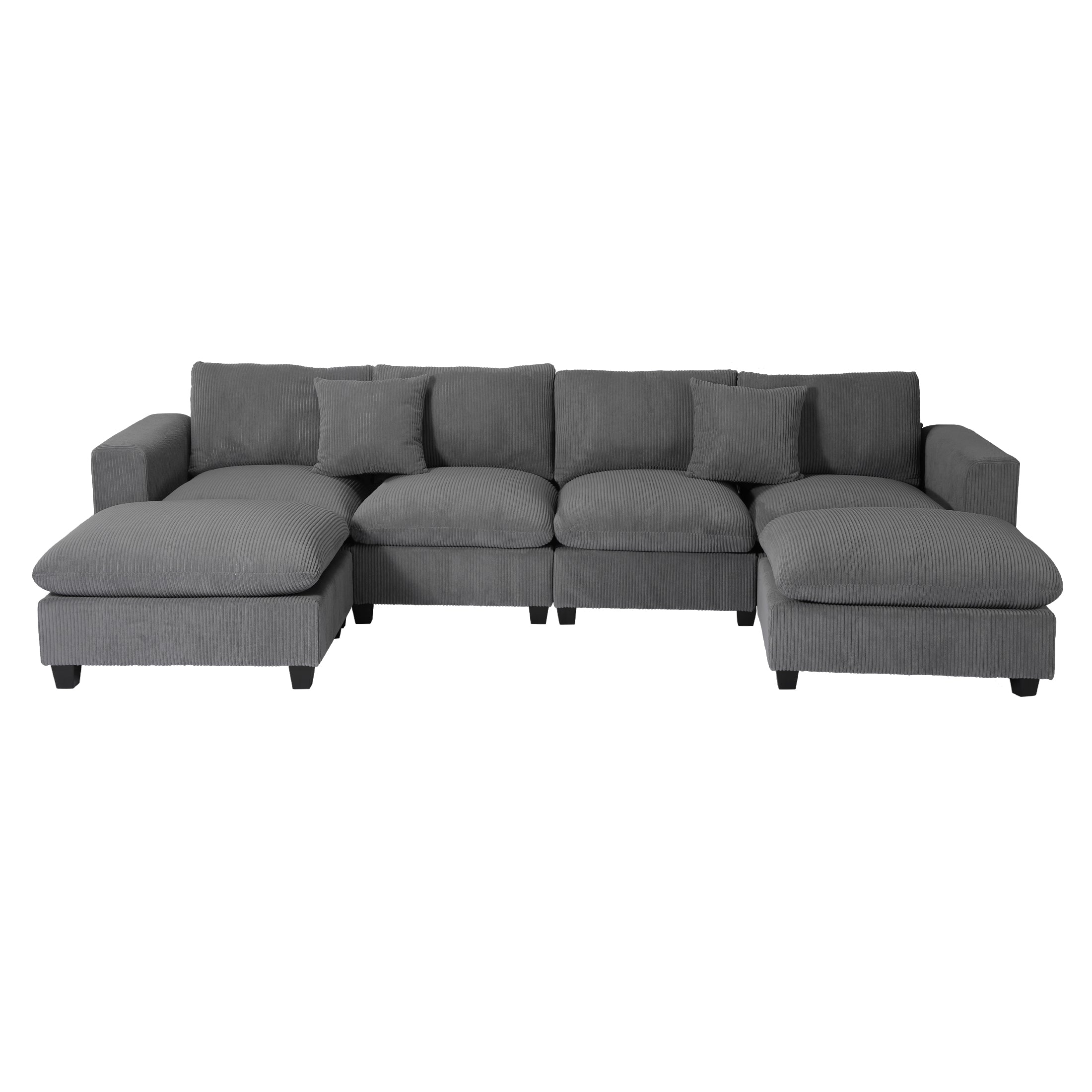 Ava 128" Corduroy Modular U-Shaped Sectional Couch and Chaise With USB/Type-C Ports and Side Pockets