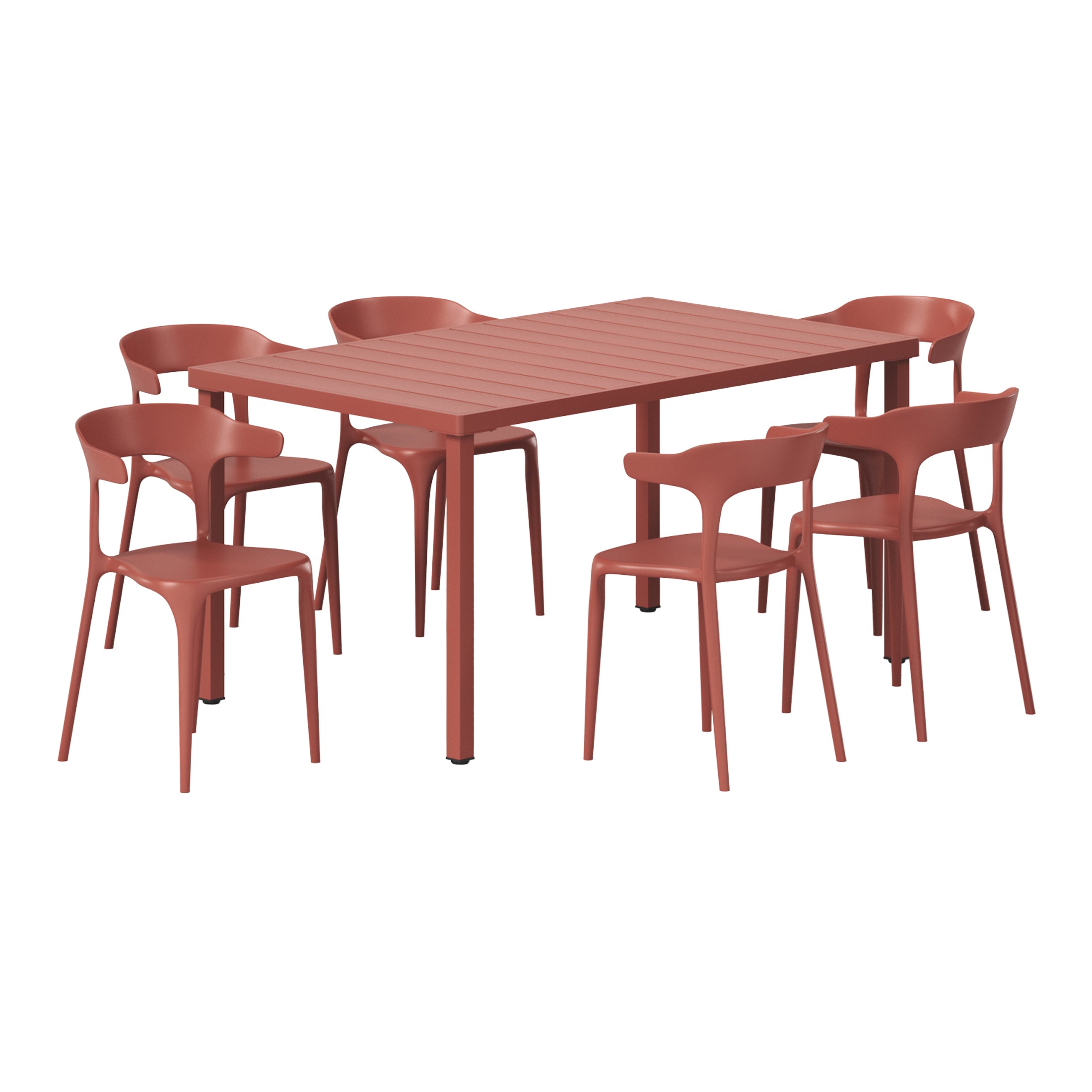 Sunshine 7-Piece Outdoor Metal Rectangle Patio Dining Table Set With Stackable Plastic Dining Chairs For 6