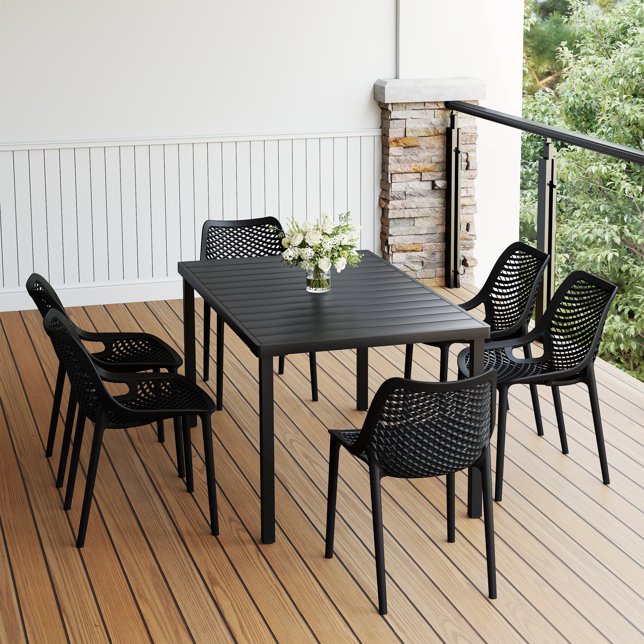 Sunshine 7-Piece Outdoor Metal Patio Dining Table Set With Stackable Patio Chairs