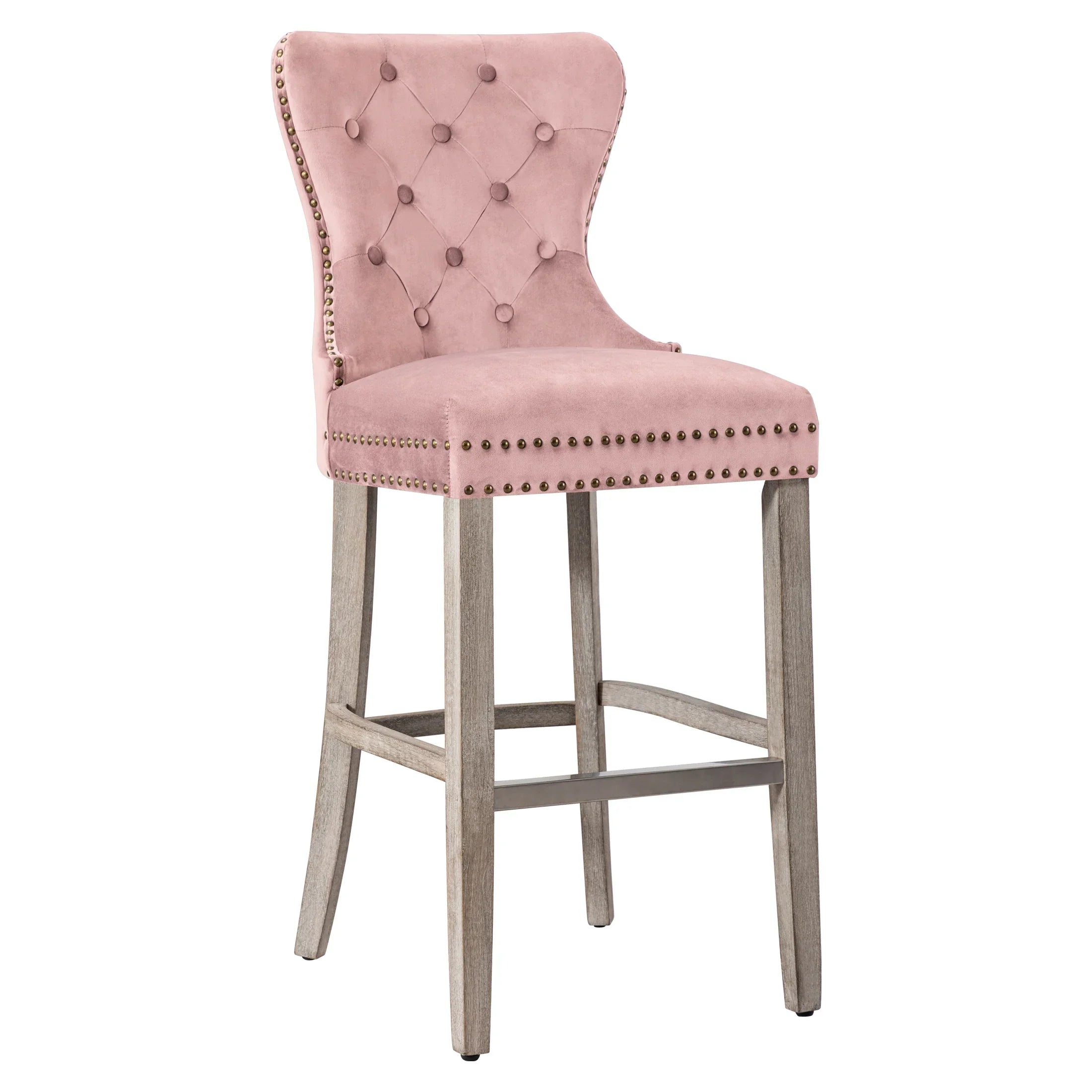 Hank 29" Tufted Velvet Bar Stool, Antique Gray