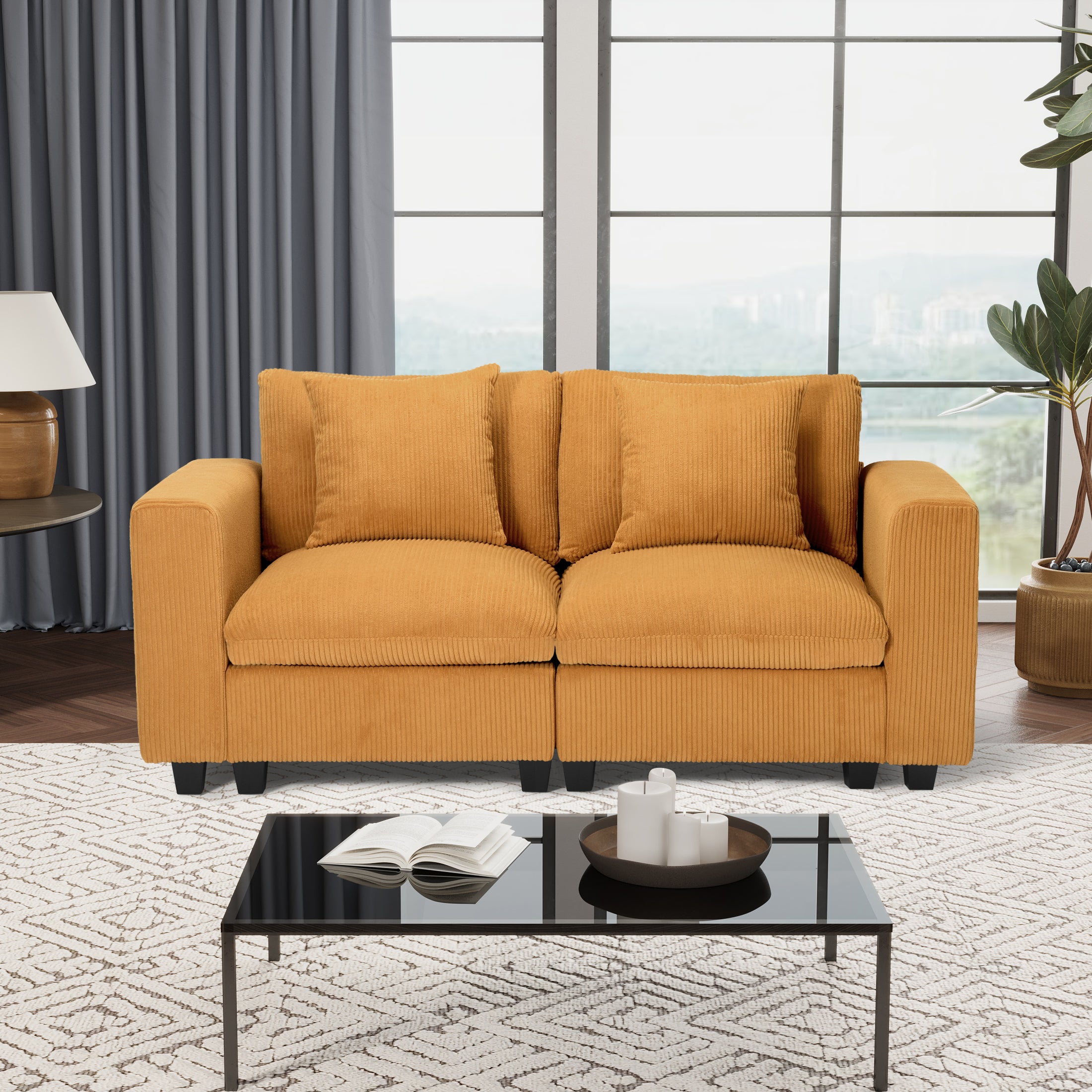 Ava 70" Modular Corduroy Loveseat Sofa With USB/Type-C Ports and Side Pockets