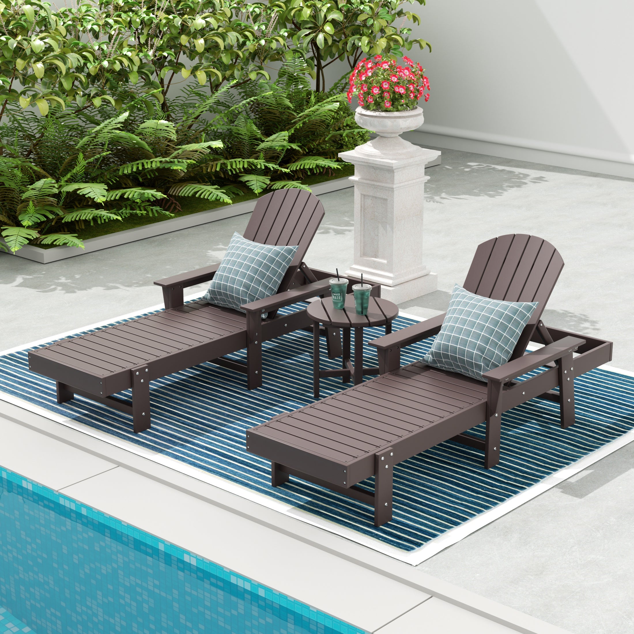 Portside 3 Piece Adirondack Poly Reclining Chaise Lounge With Arms