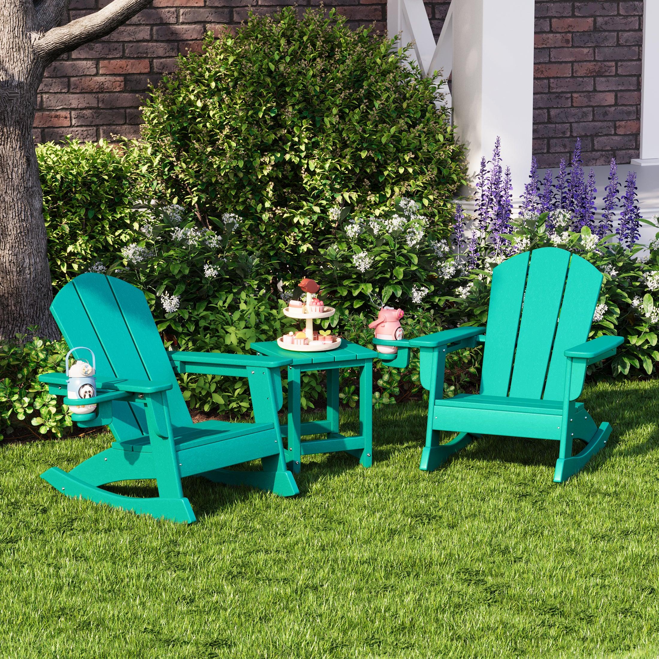 Paradise 3-Piece Kids Rocking Chair With Cup Holder and Square Side Table Set