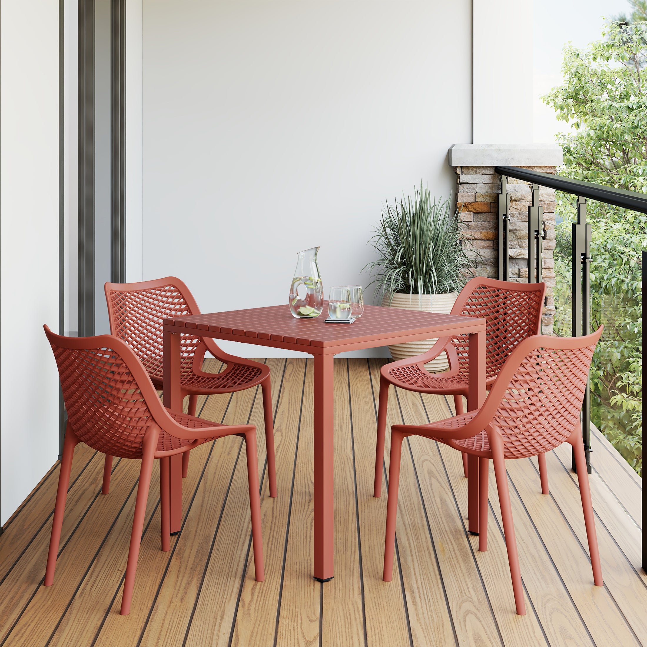 Sunshine 5-Piece Outdoor Patio Metal Frame Dining Table Set with Stackable Patio Dining Chairs