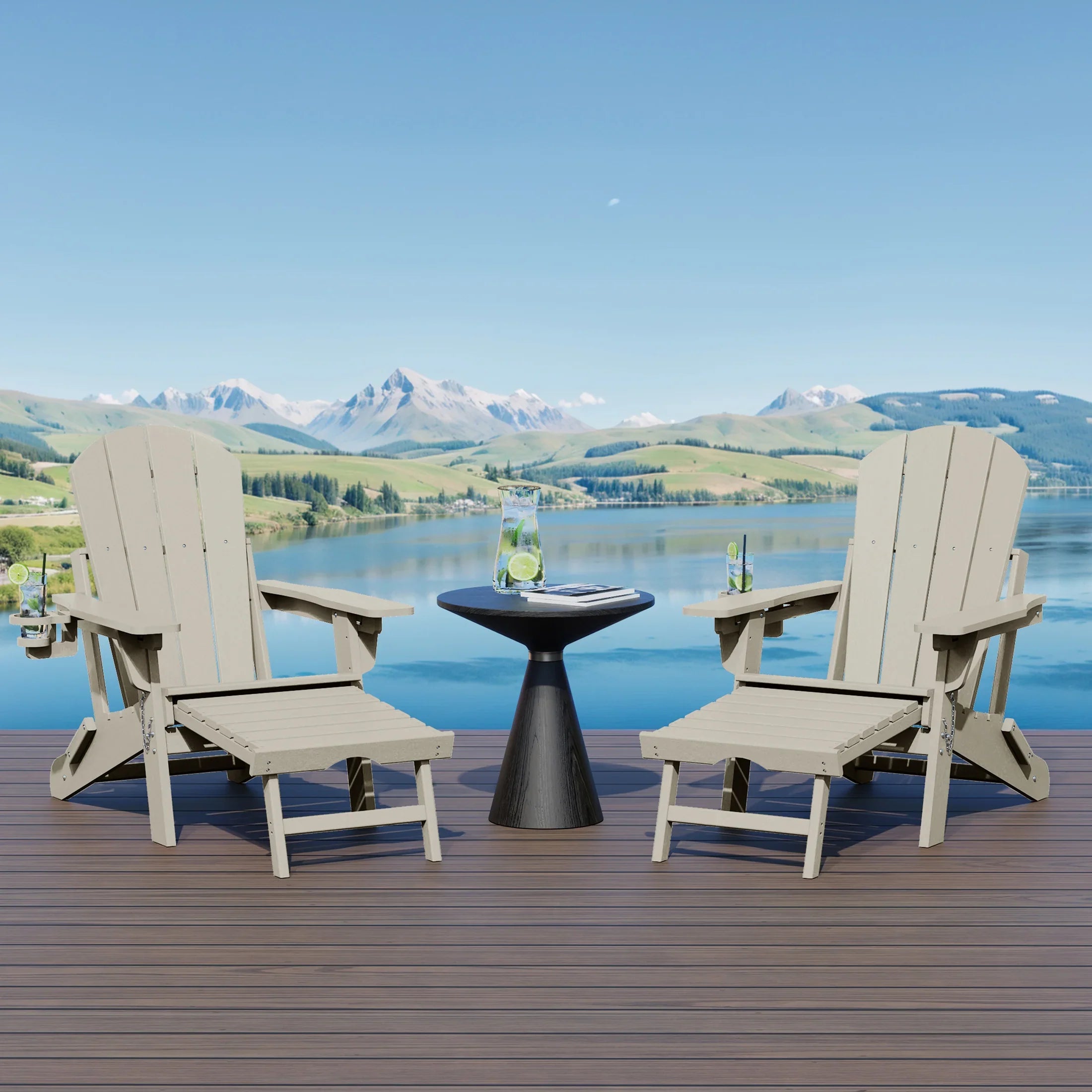 Paradise Folding Adjustable Adirondack Chair with Retractable Ottoman and Cup Holder (Set of 2)