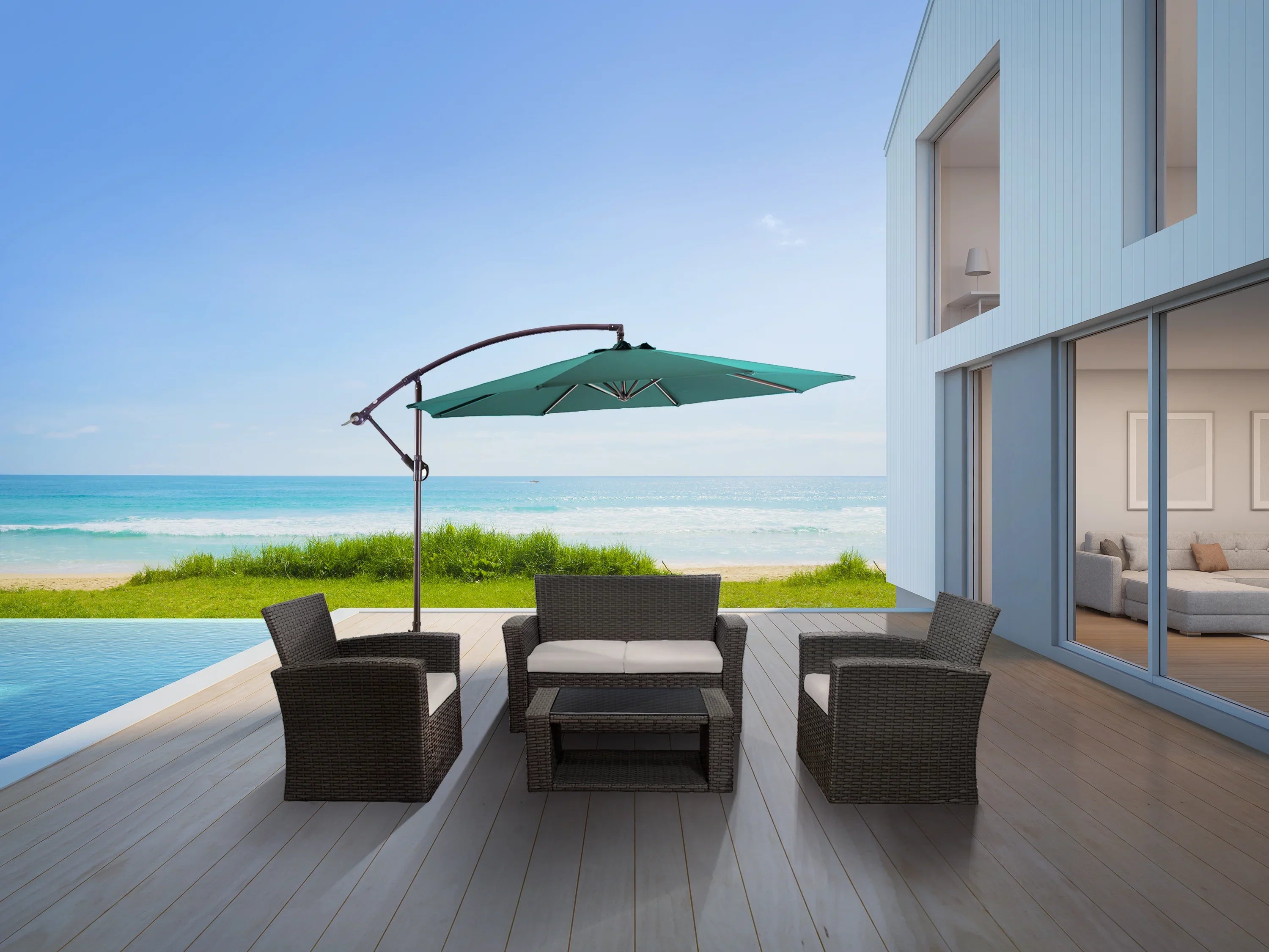 Wynston 4-Piece set Gray color base Outdoor / Patio Wicker Rattan Conversation Sofa set with cushions and a Coffee table ( 4 seater )