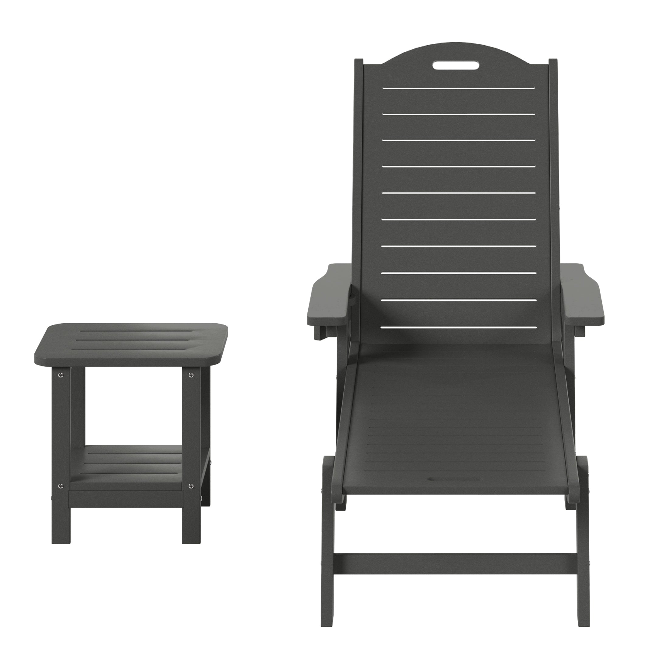 Lago 2-Piece Outdoor Patio Chaise Lounge Chair with Wheels & Cup Holder with Patio Side Table