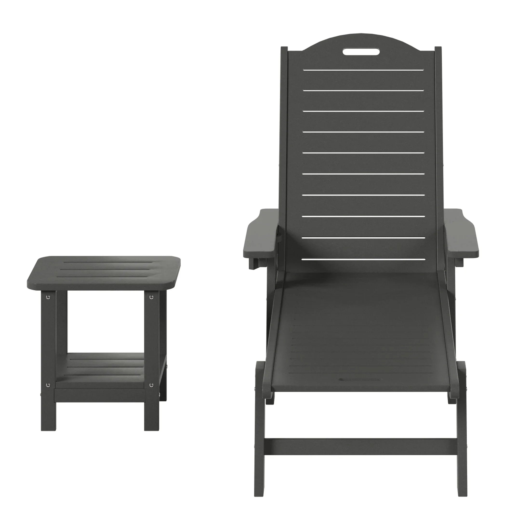 Lago 2-Piece Outdoor Patio Chaise Lounge Chair with Wheels & Cup Holder with Patio Side Table