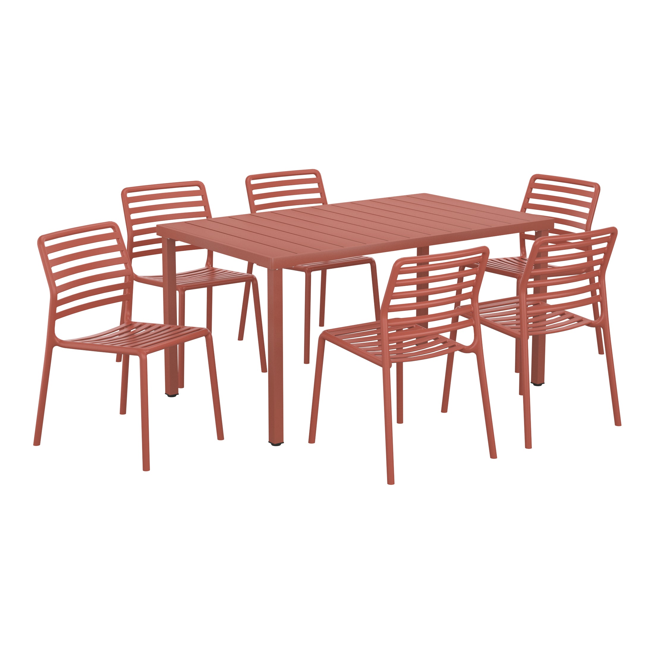 Sunshine 7-Piece Metal Rectangular Patio Dining Table Set With Stackable Plastic Dining Chairs For 6