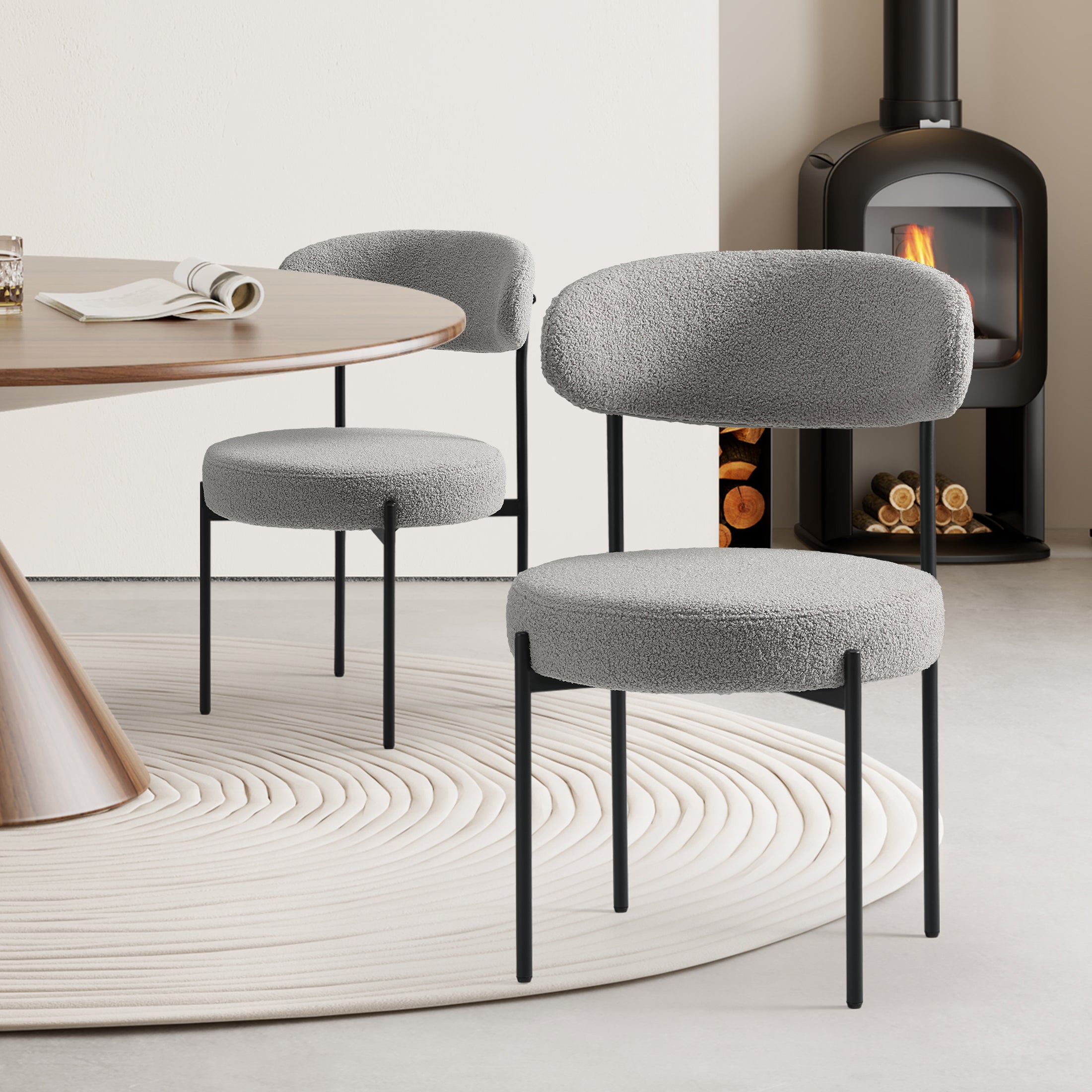 Celine Mid-Century Modern Upholstered Sherpa Round Dining Chairs (Set of 2)