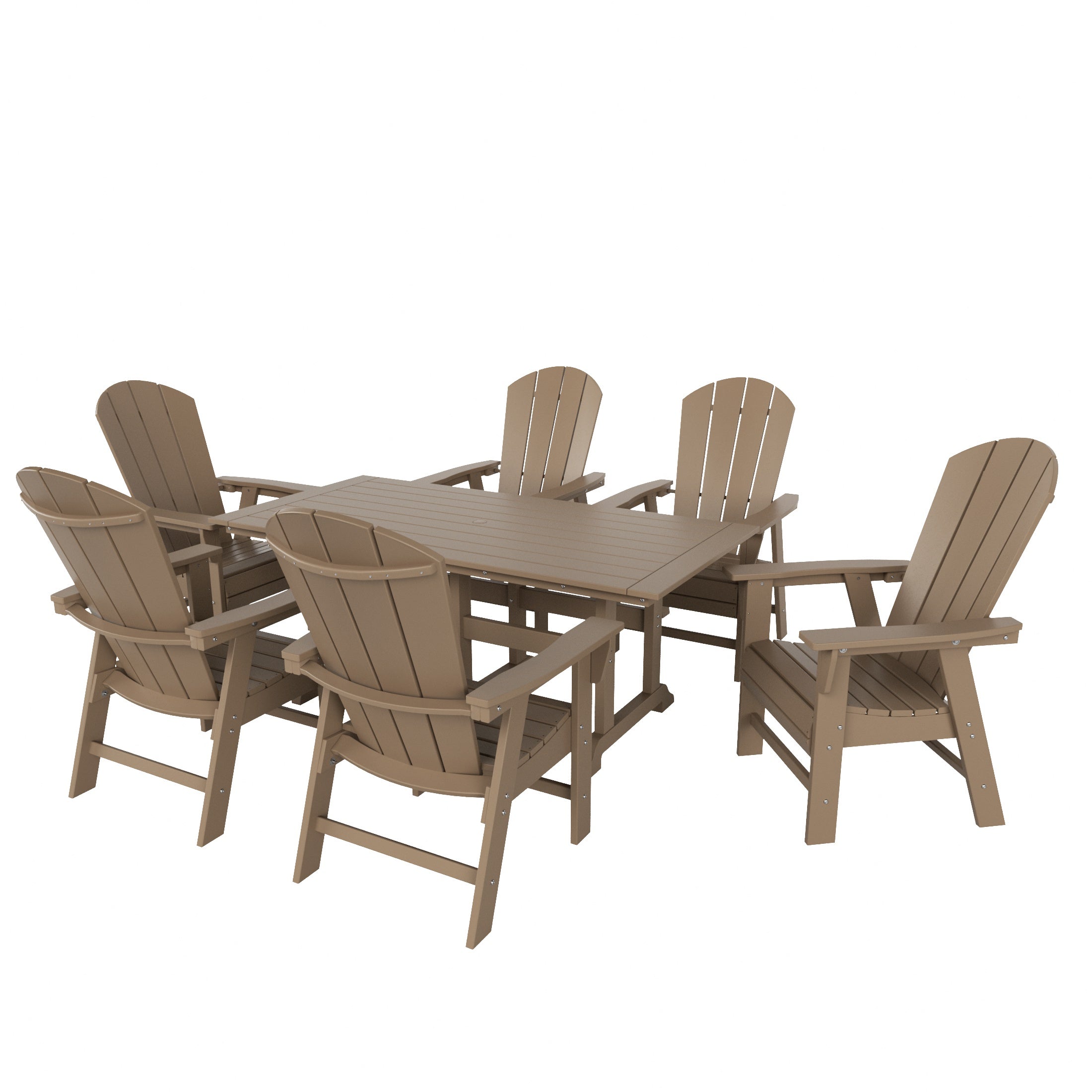 Paradise 7 Piece Outdoor Patio Dining Table and Adirondack Armchair Set
