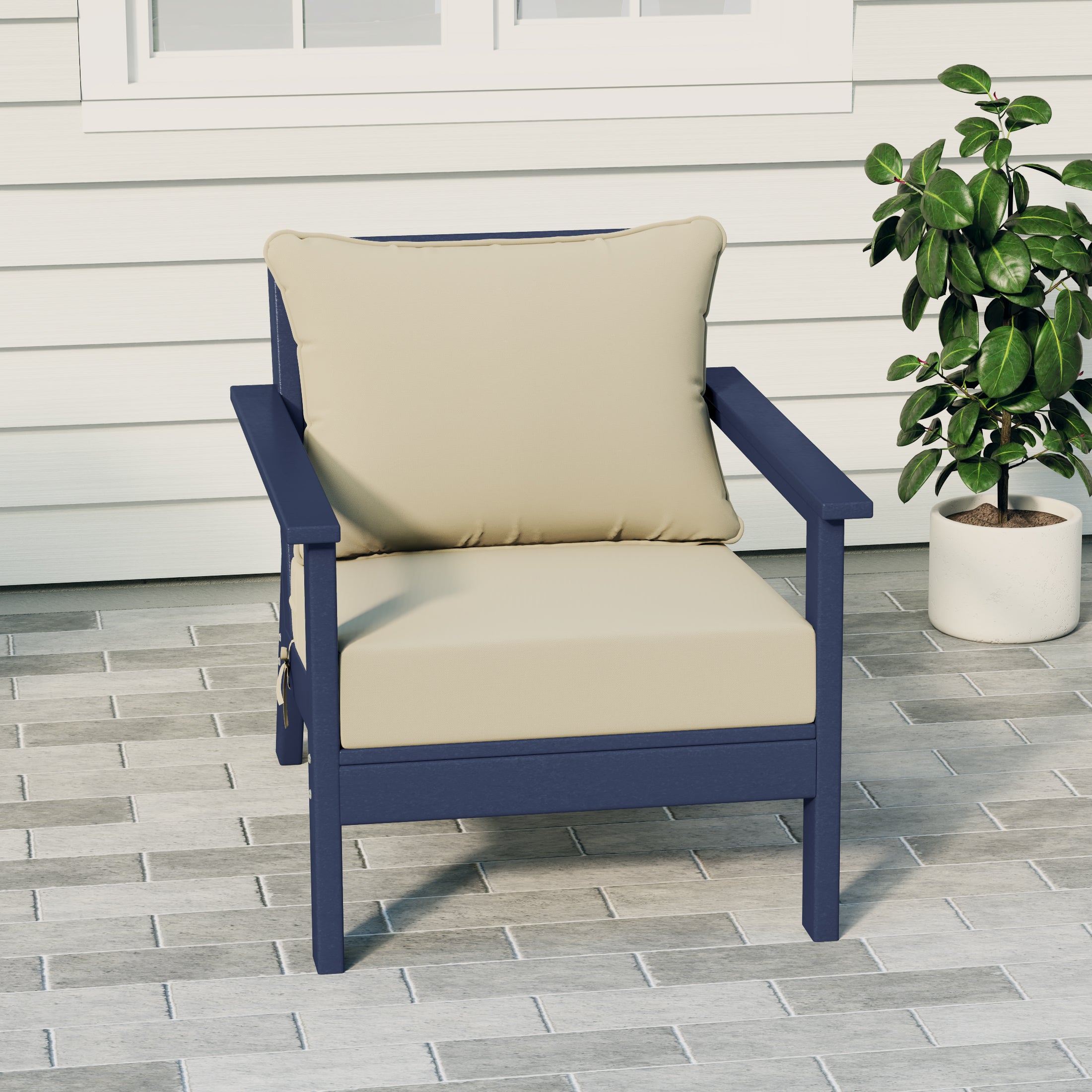 Portsmouth Outdoor Modern HDPE Patio Club Chair with Deep Seat Cushions