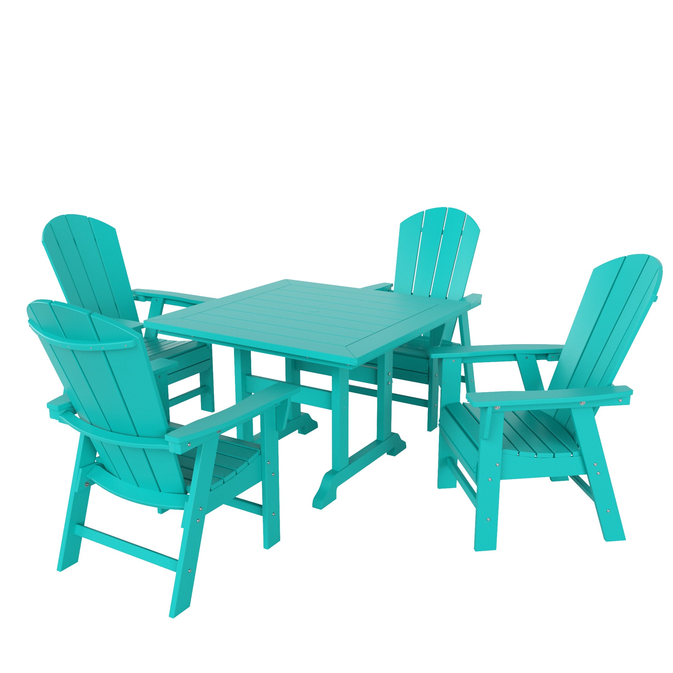 Paradise 5 Piece Outdoor Patio Dining Square Table and Curved Back Armchair Set