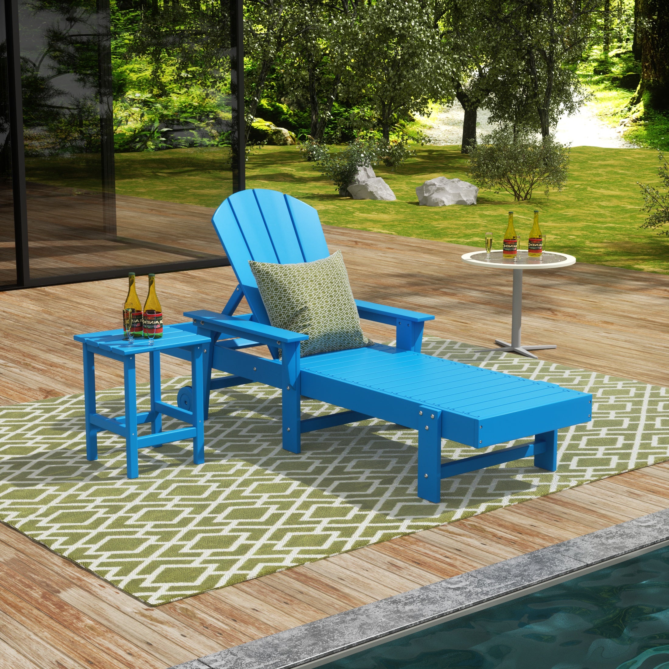 Paradise 2 Piece Adirondack Poly Reclining Chaise Lounge With Arms & Wheels