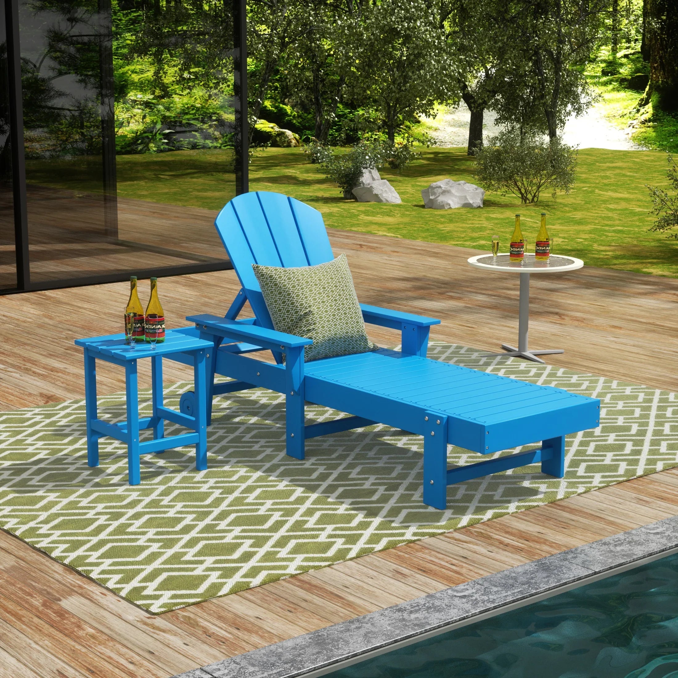 Paradise 2 Piece Adirondack Poly Reclining Chaise Lounge With Arms & Wheels