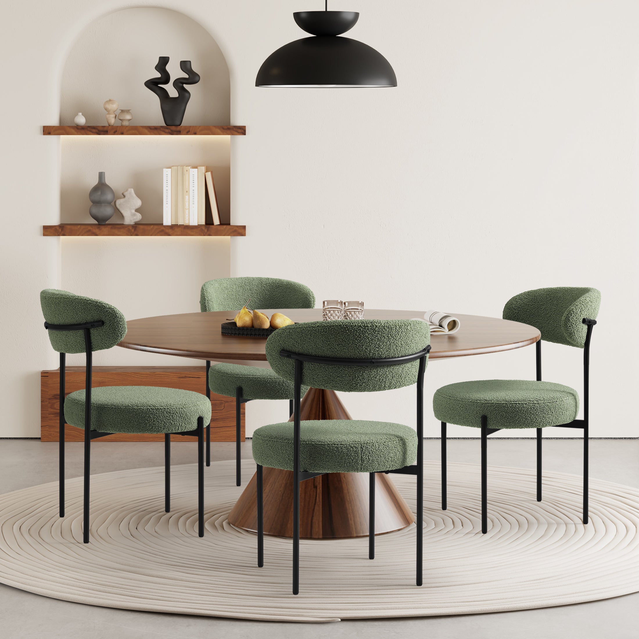 Celine Mid-Century Modern Upholstered Sherpa Round Dining Chairs (Set of 4)