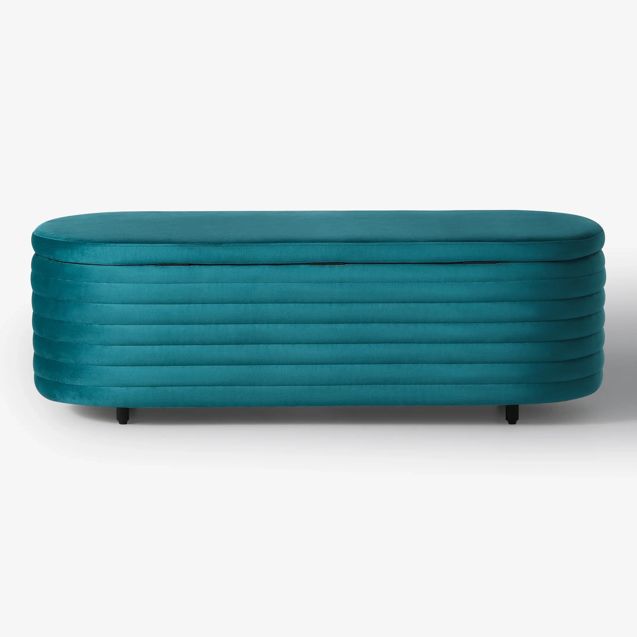 Alaia 54" Wide Mid-Century Modern Upholstered Velvet Tufted Oval Storage Ottoman Bench