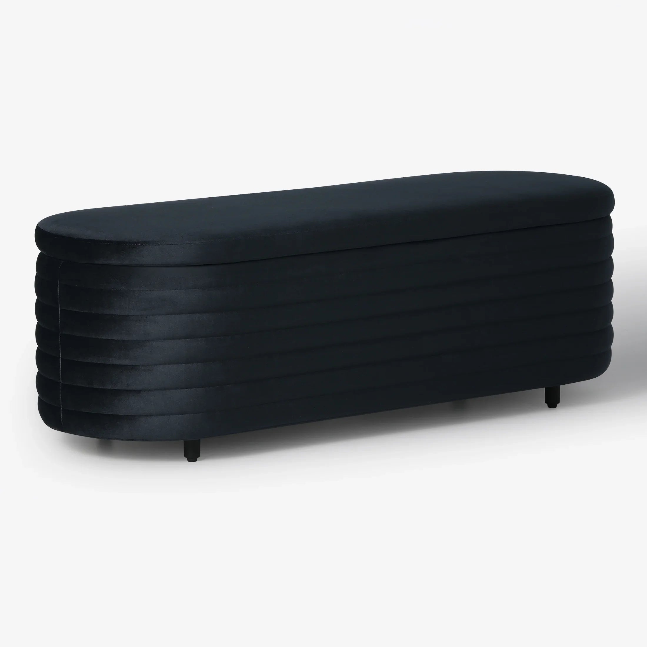 Alaia 54" Wide Mid-Century Modern Upholstered Velvet Tufted Oval Storage Ottoman Bench