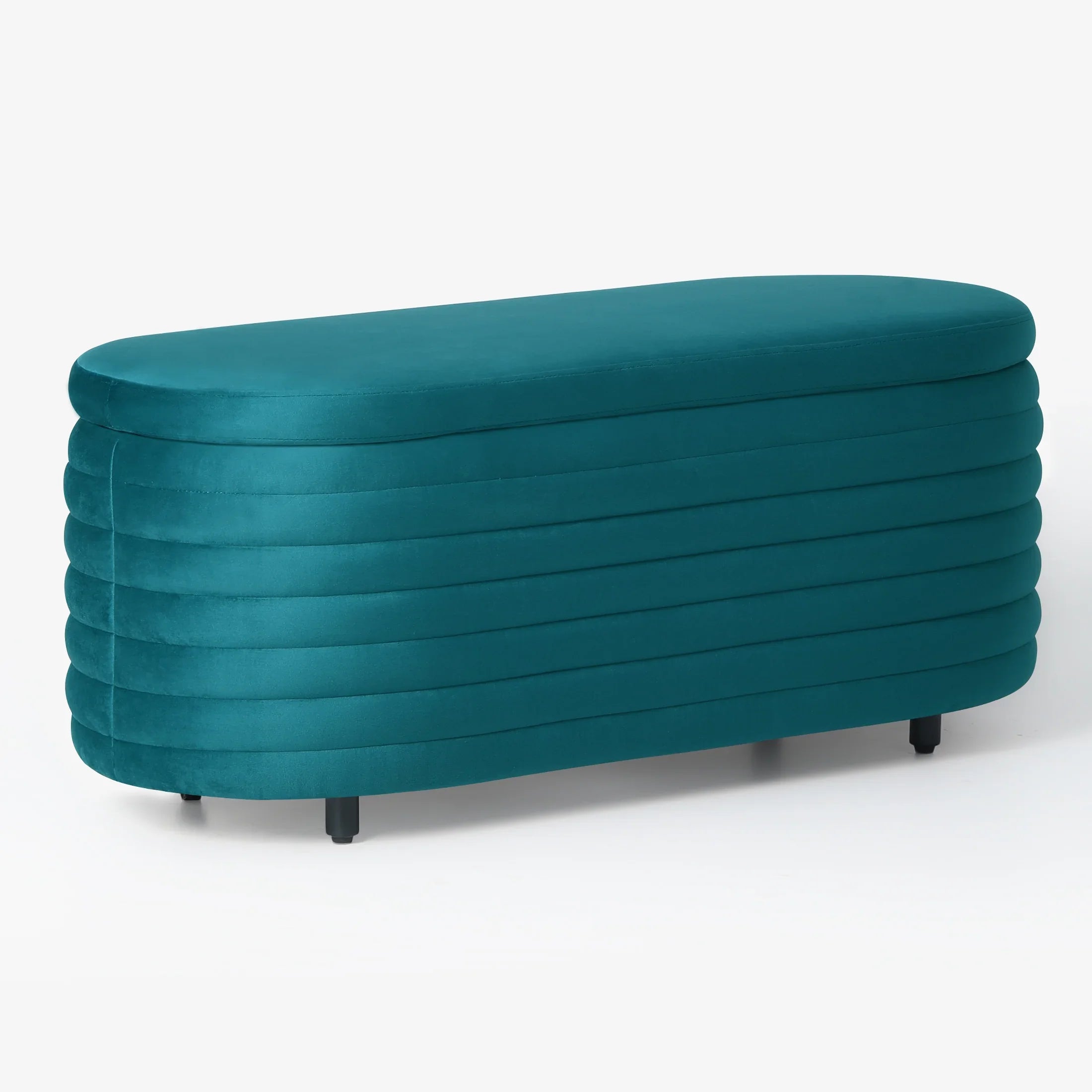 Alaia 42" Wide Mid-Century Modern Upholstered Velvet Tufted Oval Storage Ottoman Bench