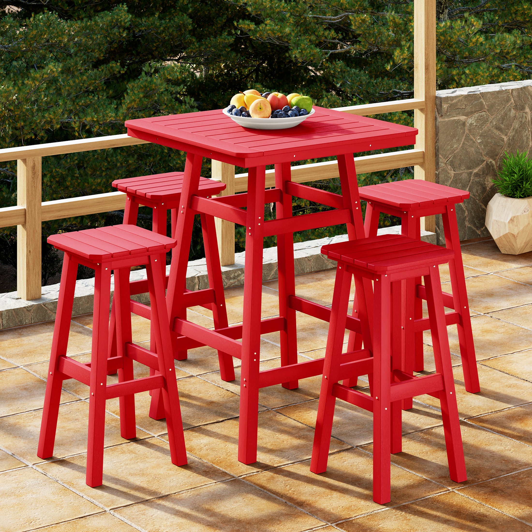 Paradise 5-Piece HDPE Outdoor Patio Dining Bar Bistro Table Set with Bar Stools