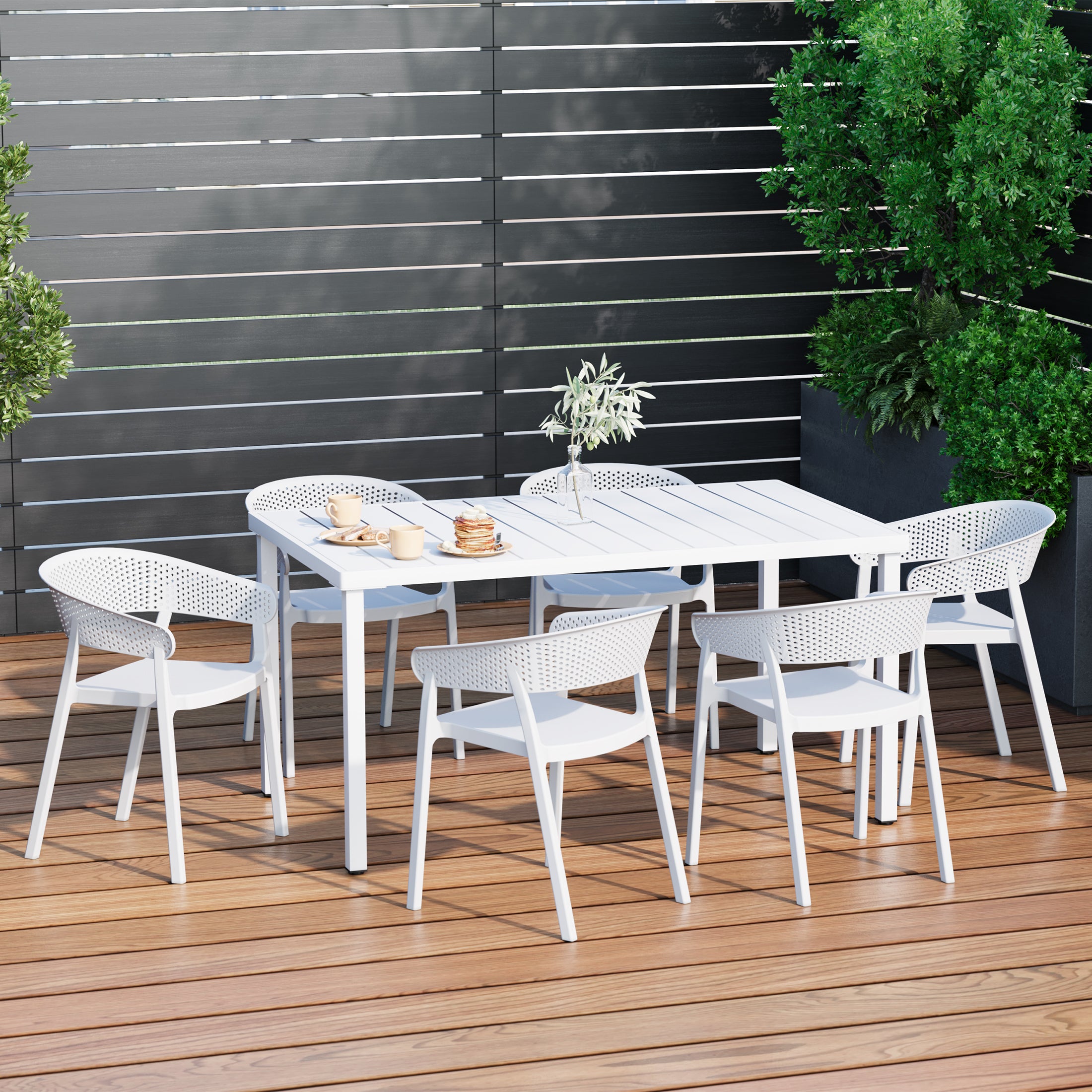 Sunshine 7-Piece Outdoor Metal Rectangle Patio Dining Table Set With Stackable Patio Dining Chairs