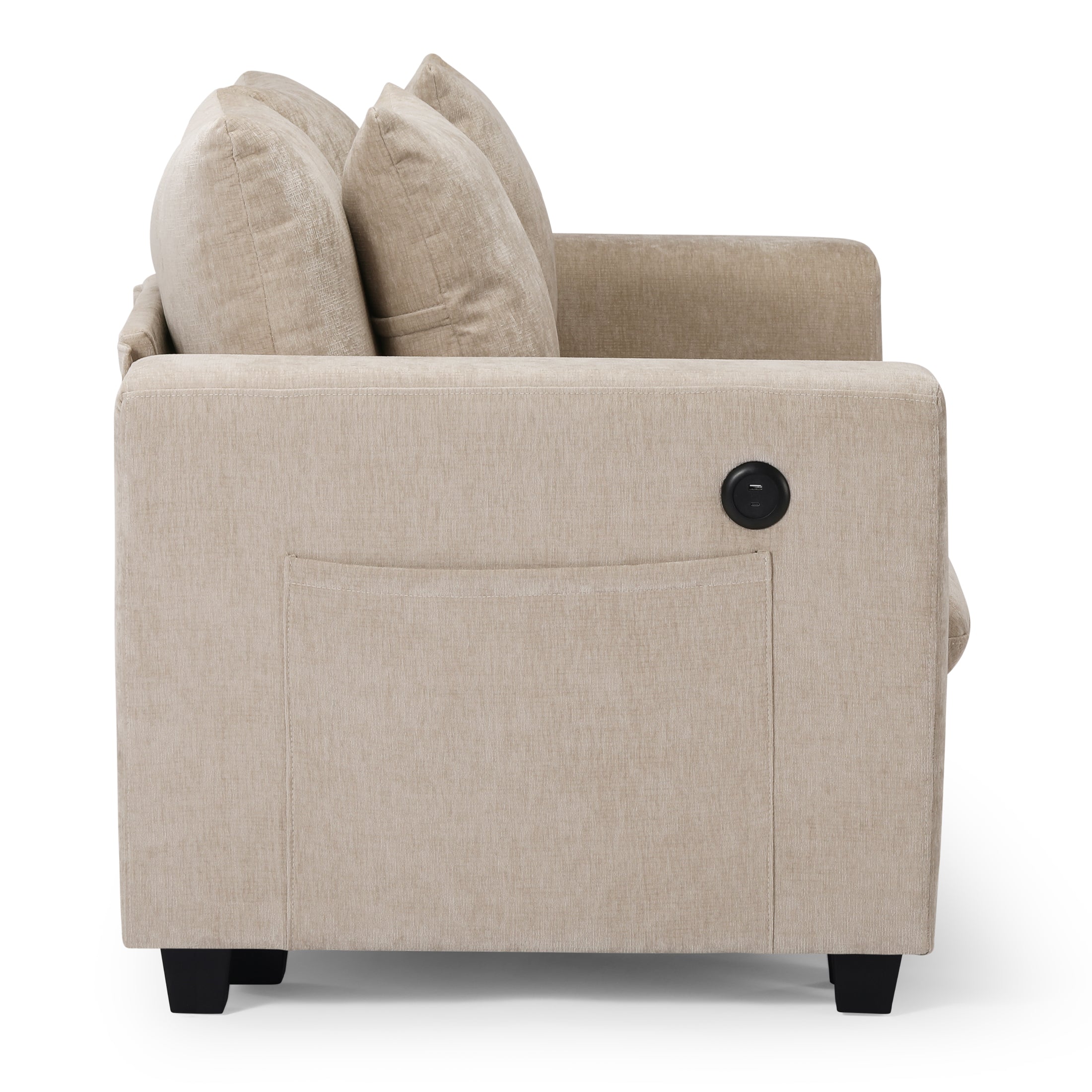 Springfield 70" Modular Chenille Loveseat Sofa With USB/Type-C Ports and Side Pockets