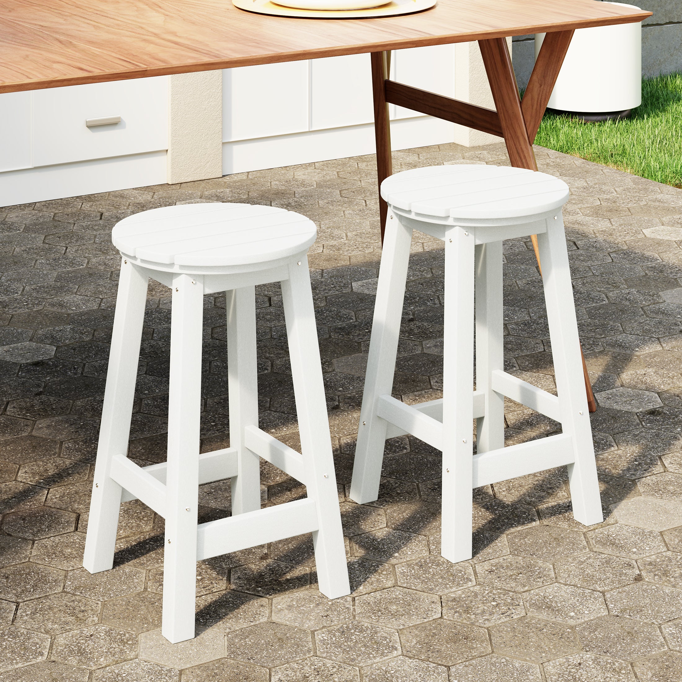 Paradise 24" HDPE Outdoor Patio Round Counter Height Bar Stool Set of 2