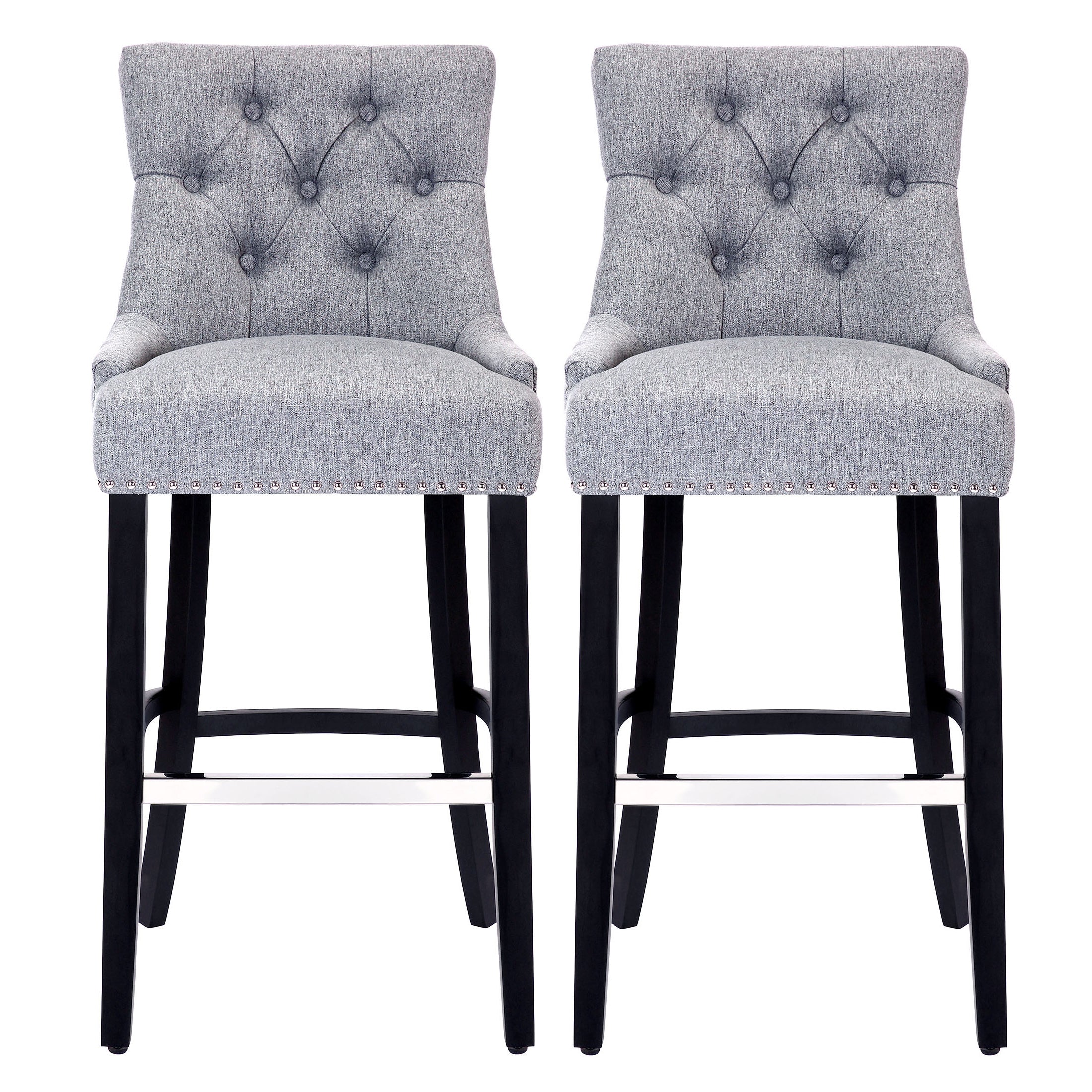 Bellmount 29" Upholstered Wood Bar Stool with Tufted Back (Set of 2)