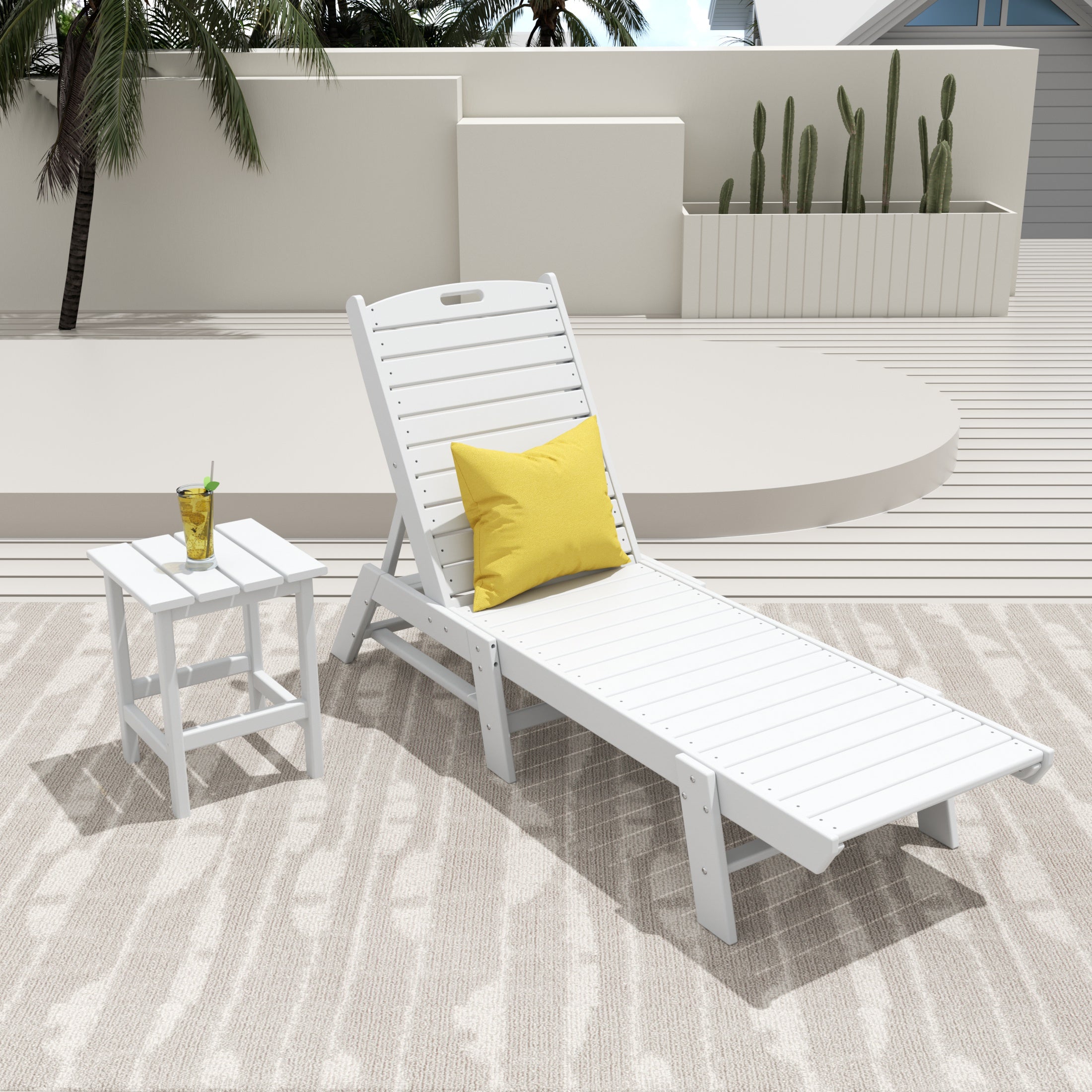 Paradise 2-Piece Poly Outdoor Patio Chaise Lounge Chair with Side Table Set