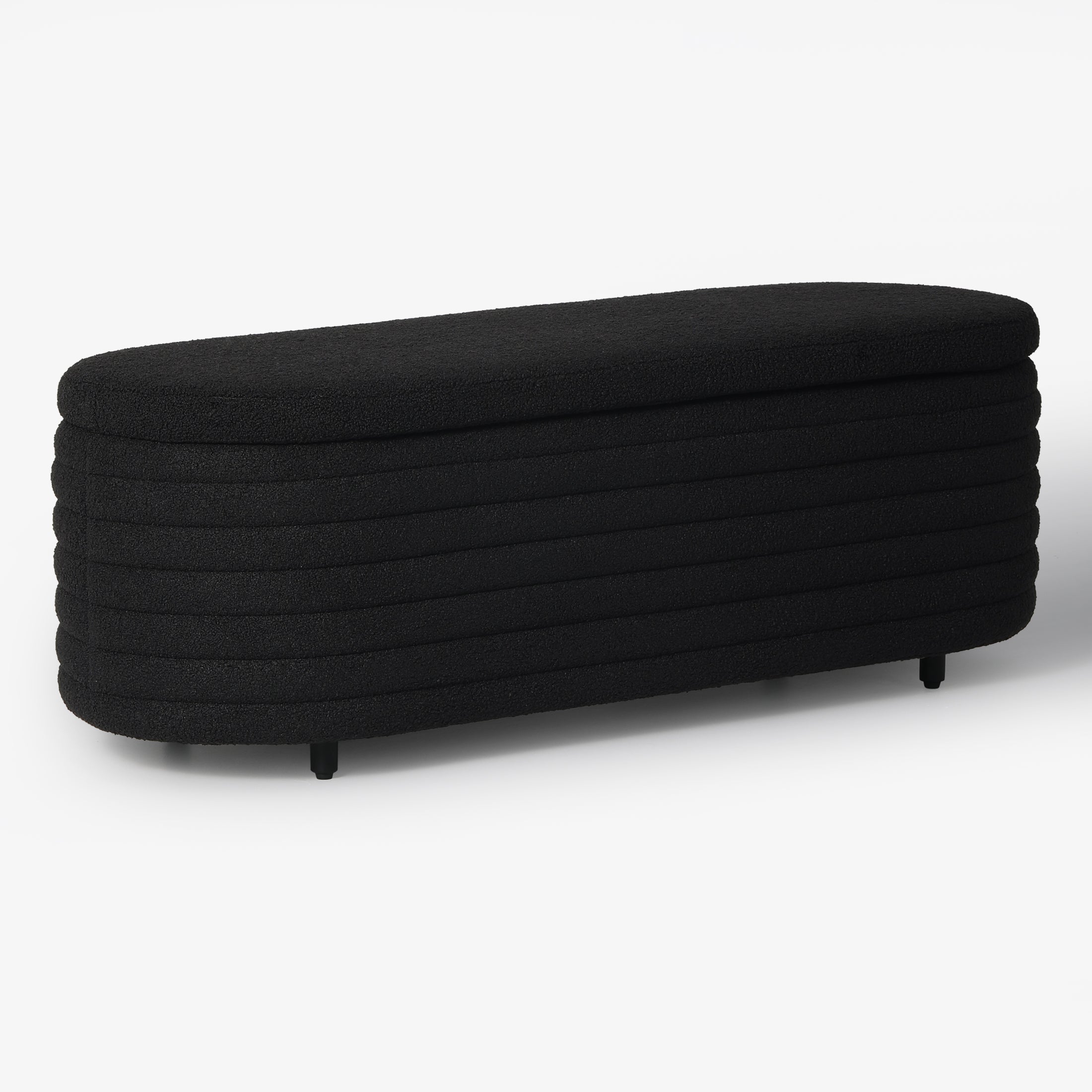 Celine 54" Wide Mid-Century Modern Upholstered Teddy Sherpa Tufted Oval Storage Ottoman Bench
