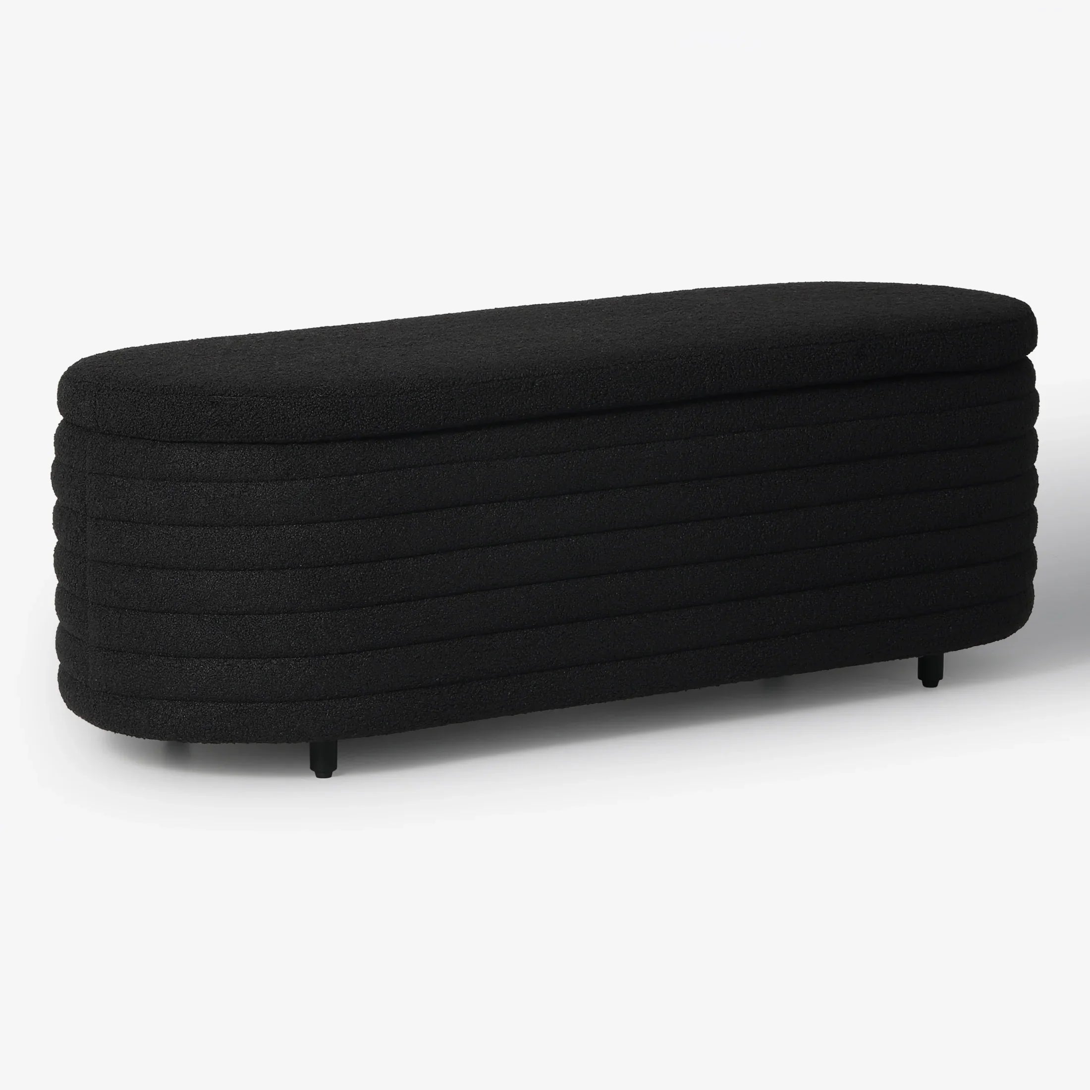Celine 54" Wide Mid-Century Modern Upholstered Teddy Sherpa Tufted Oval Storage Ottoman Bench