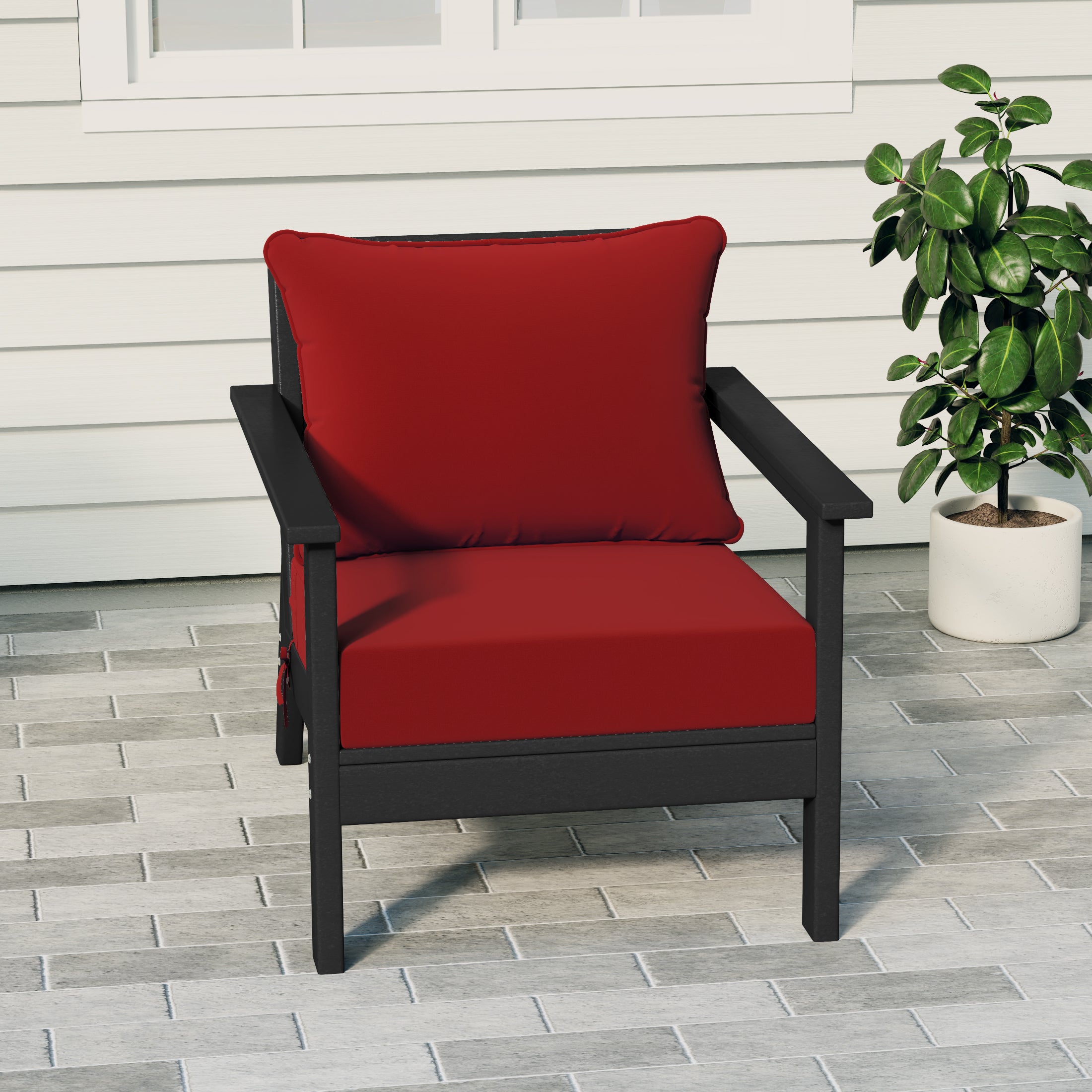 Portsmouth Outdoor Modern HDPE Patio Club Chair with Deep Seat Cushions