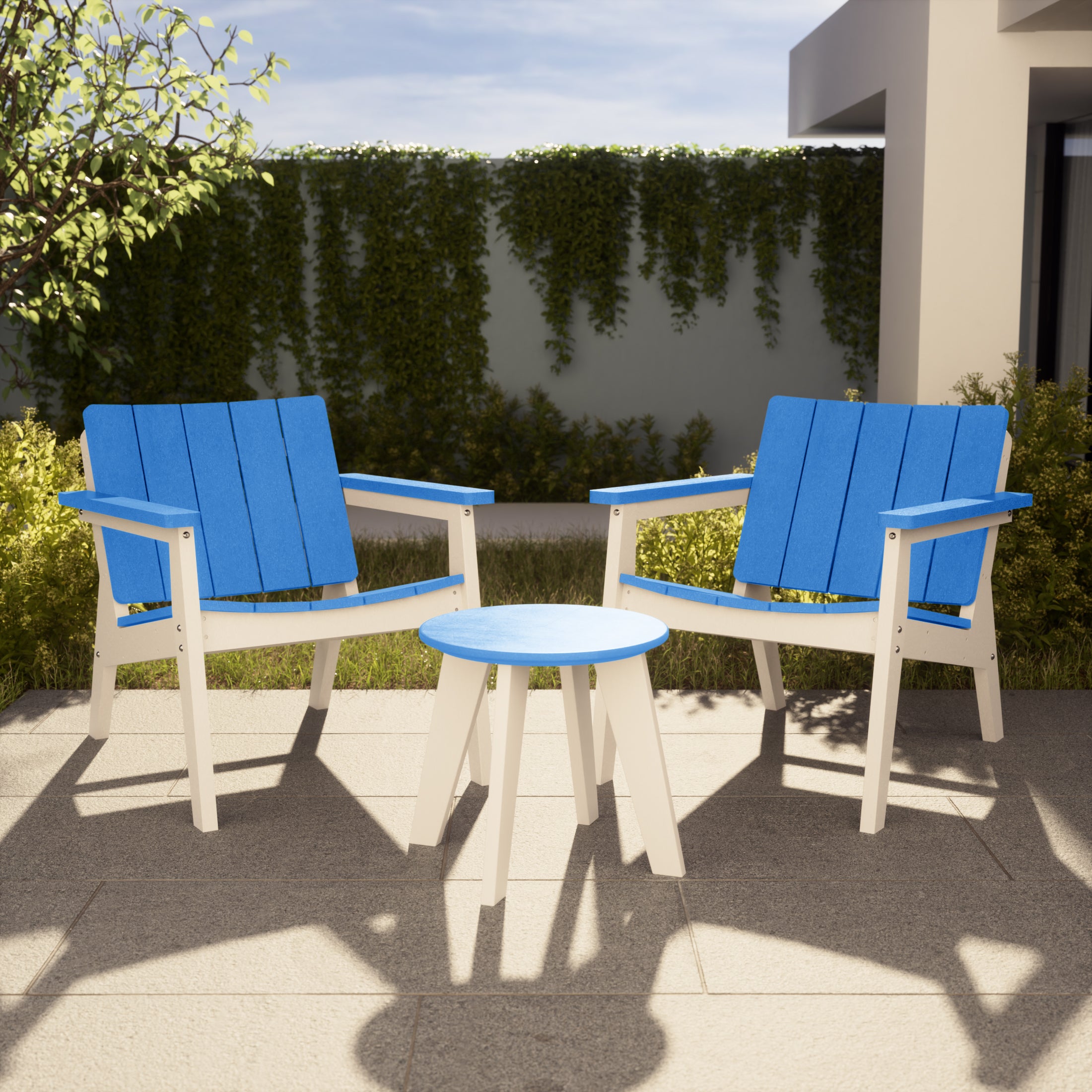 Seaside 3-Piece Outdoor HDPE Conversation Set with Deep Seating Chairs and Round Side Table