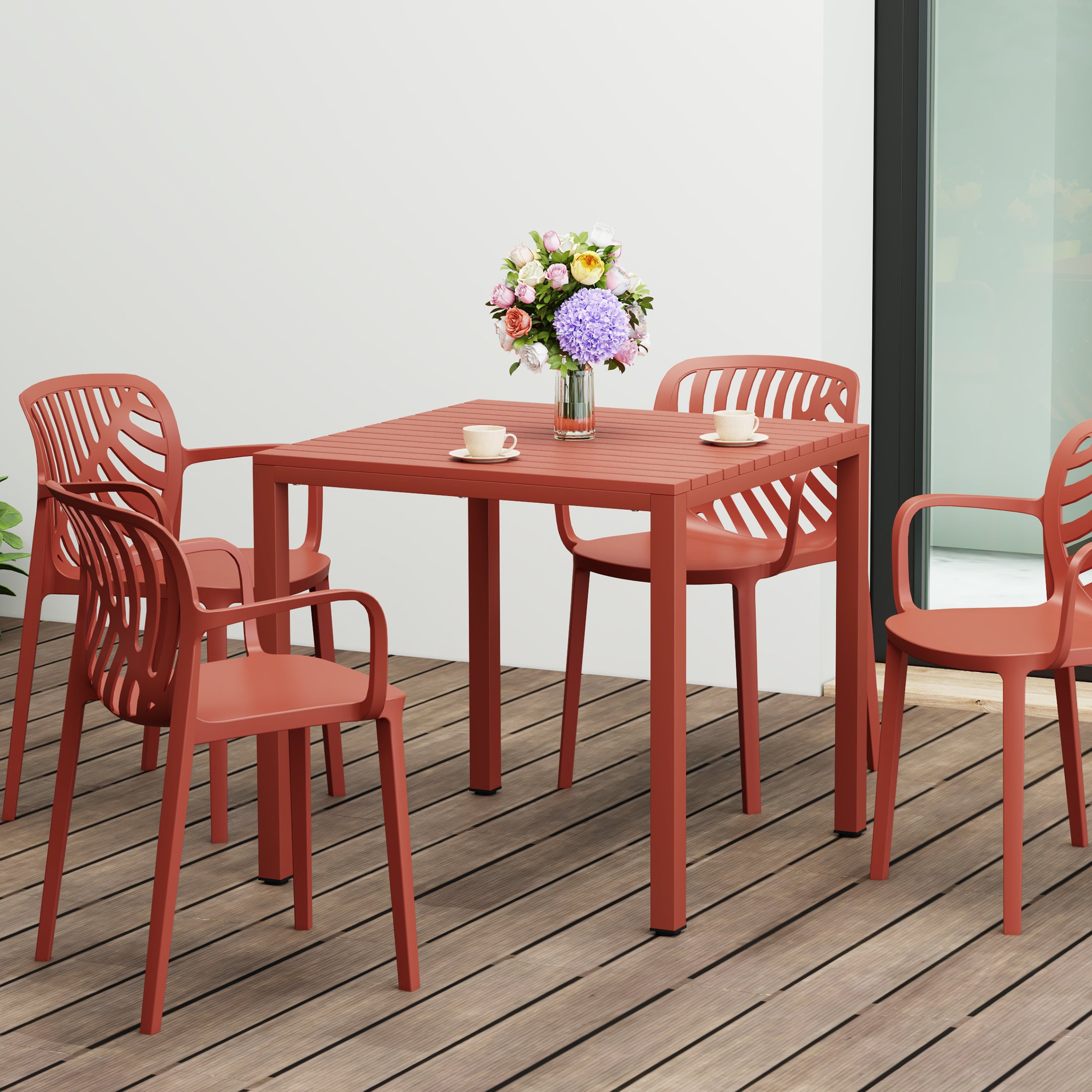 Sunshine 31.5" Iron Metal Frame Outdoor Square Patio Dining Table