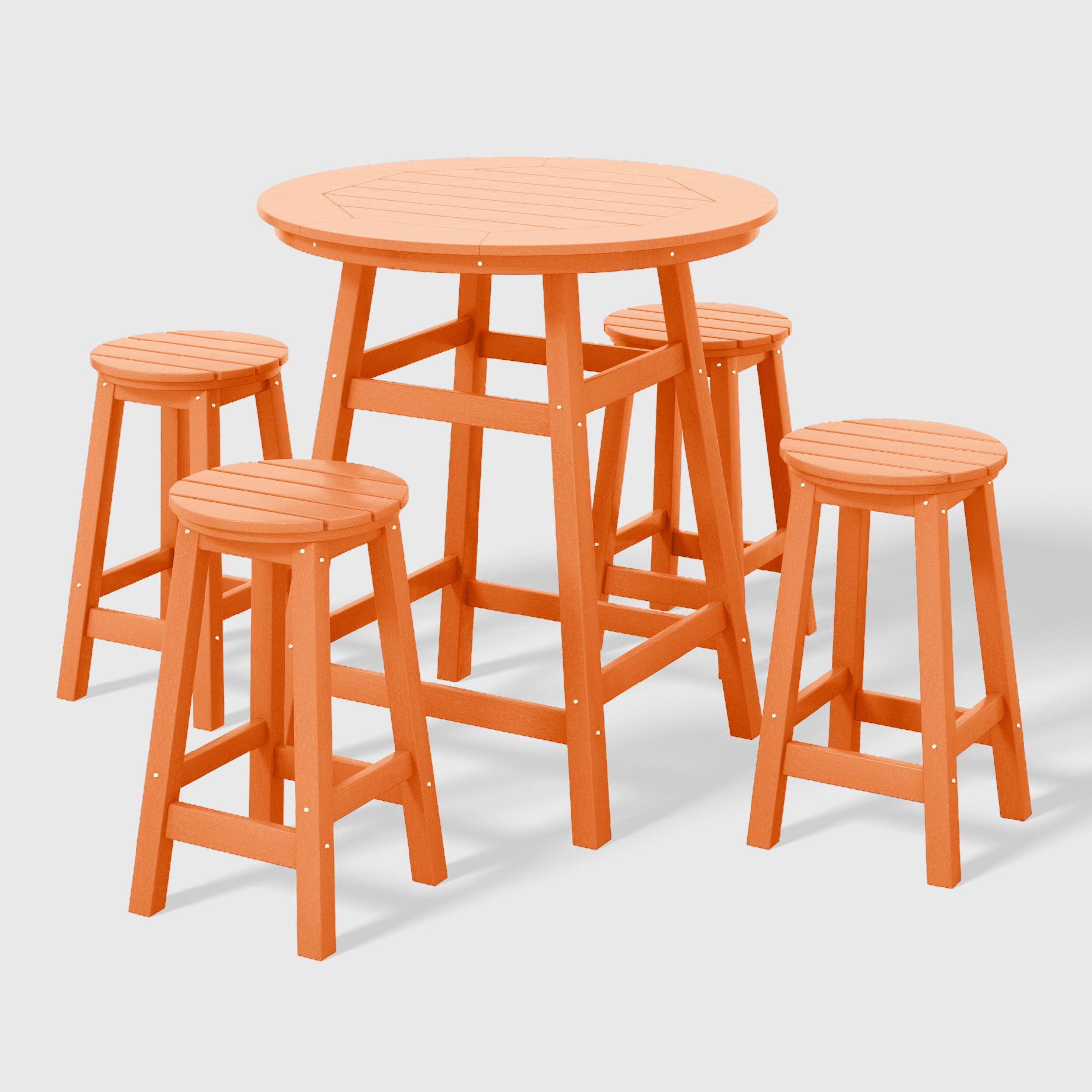 Paradise 5-Piece HDPE Outdoor Patio Dining Bar Bistro Table Set with Counter High Round Bar Stools