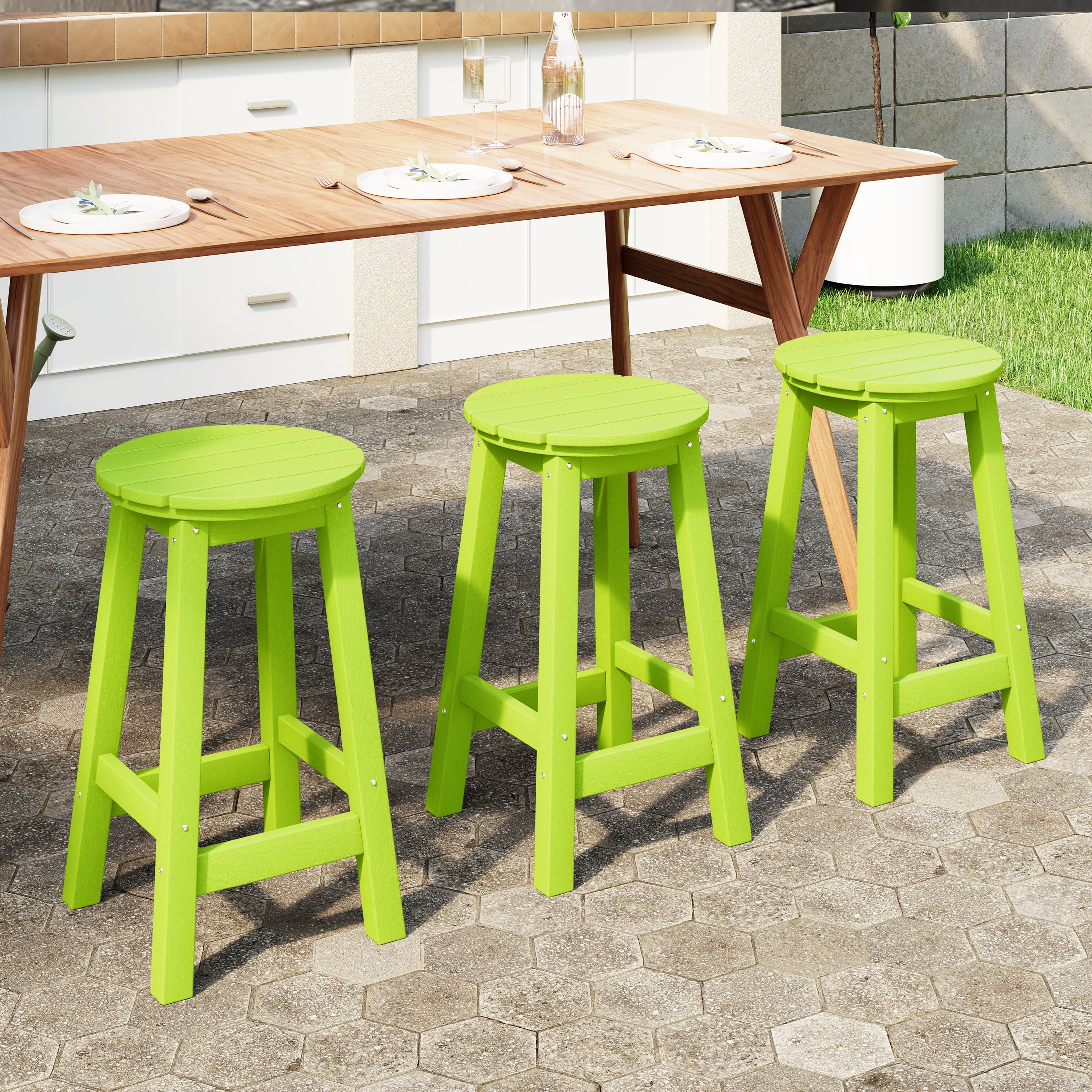 Paradise 24" HDPE Outdoor Patio Round Counter Height Bar Stool Set of 3