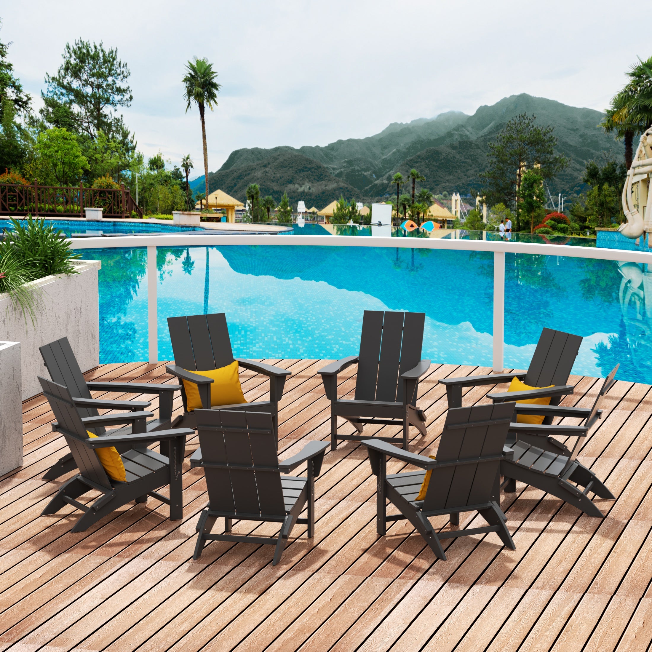 Palms 8-Piece Modern Poly Folding Adirondack Chair Set