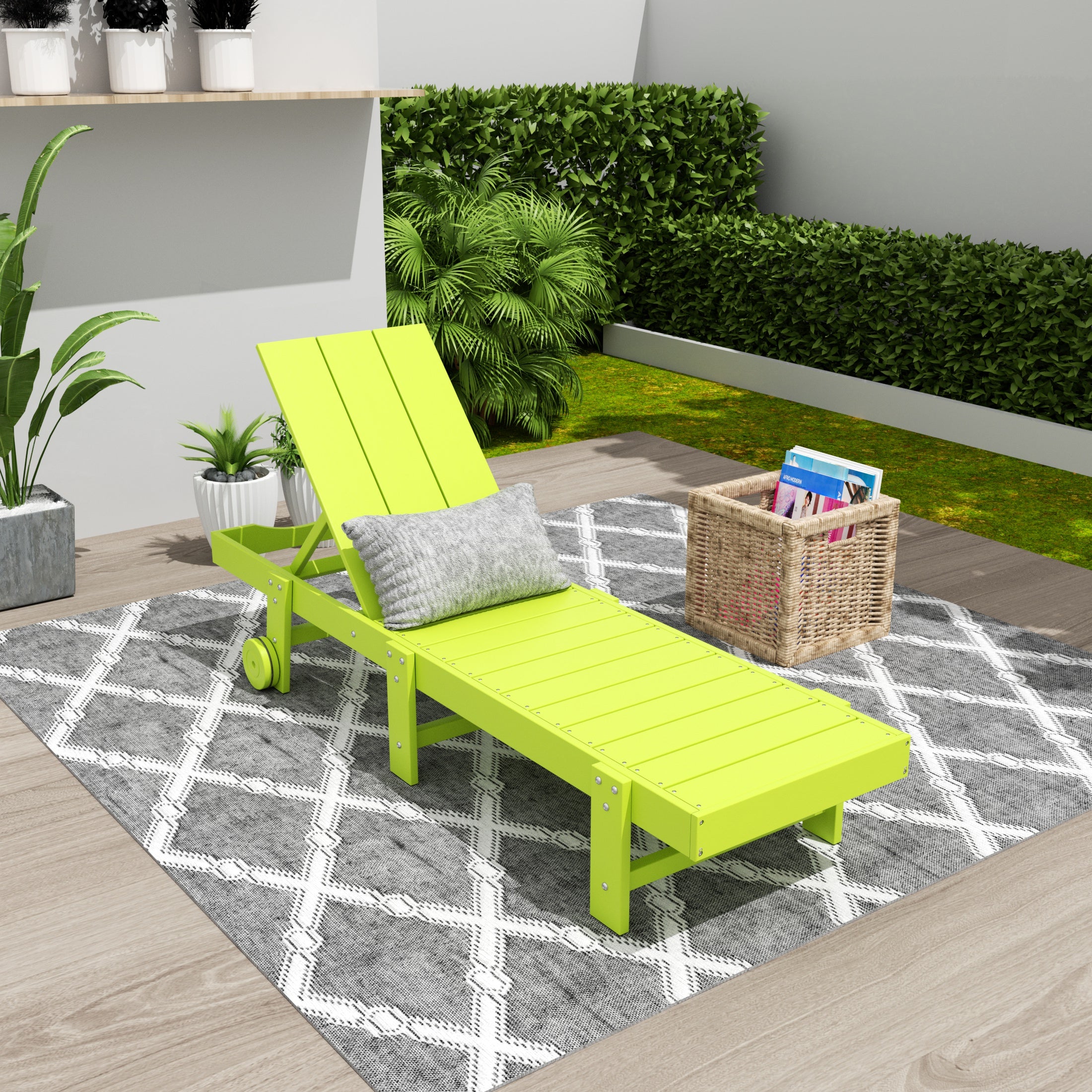 Palms Modern Poly Reclining Chaise Lounge With Wheels