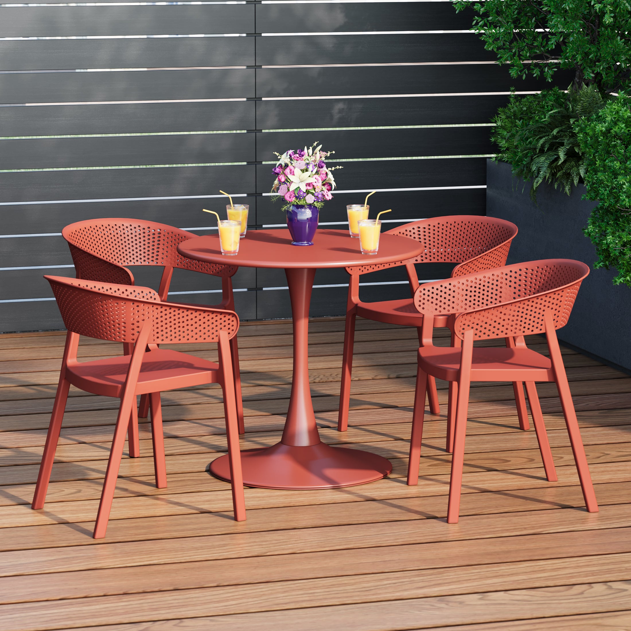 Sunshine 5-Piece Indoor Outdoor Metal Patio Dining Table Set With Stackable Patio Chairs